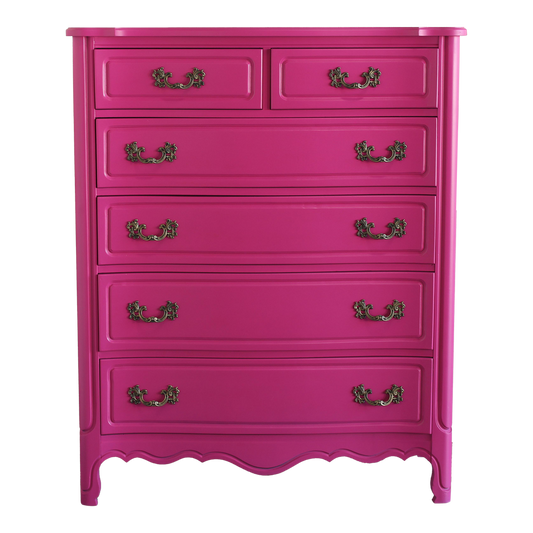 Vintage French Provincial Fuchsia Highboy Chest of Drawers