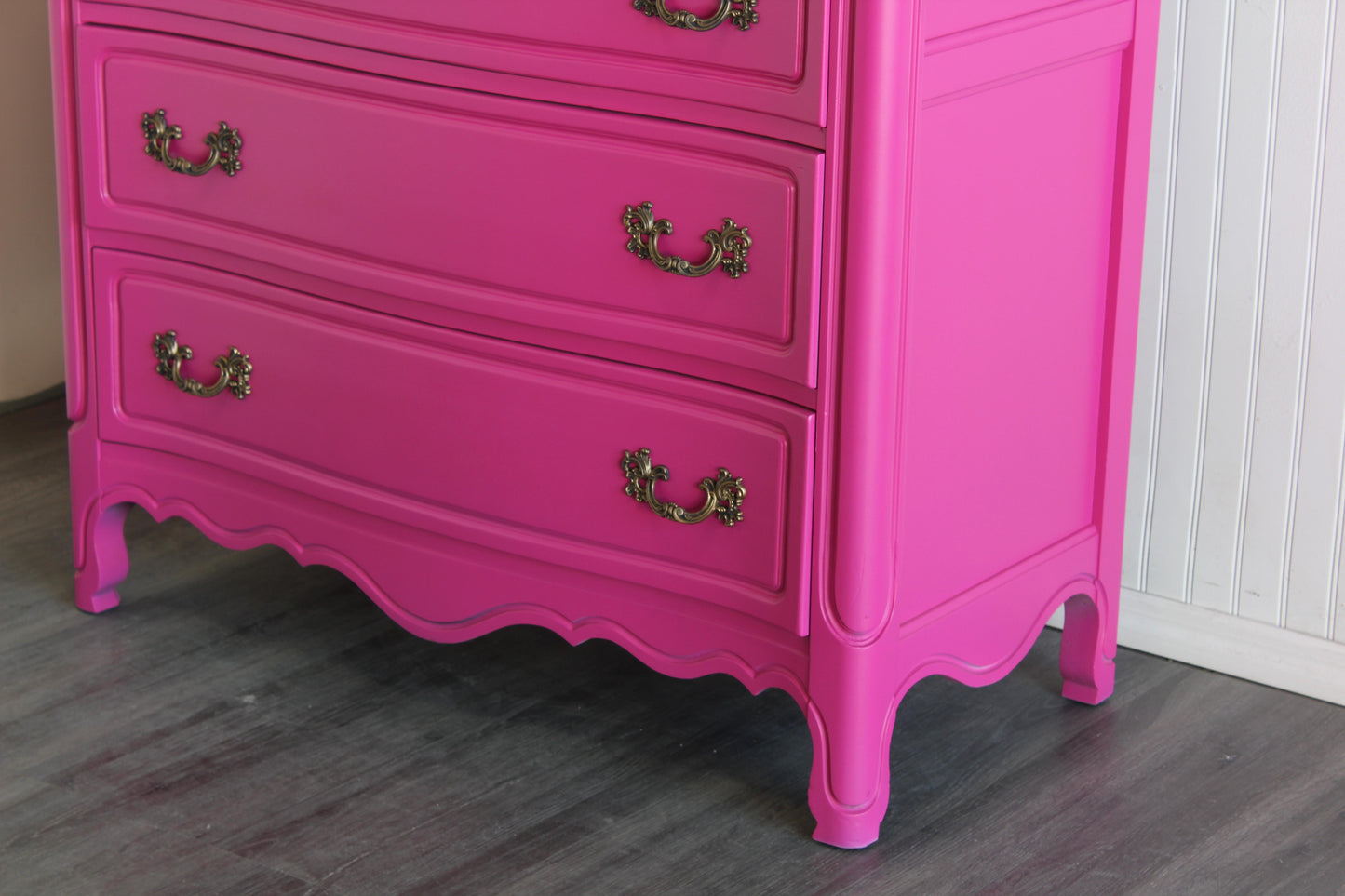 Vintage French Provincial Fuchsia Highboy Chest of Drawers