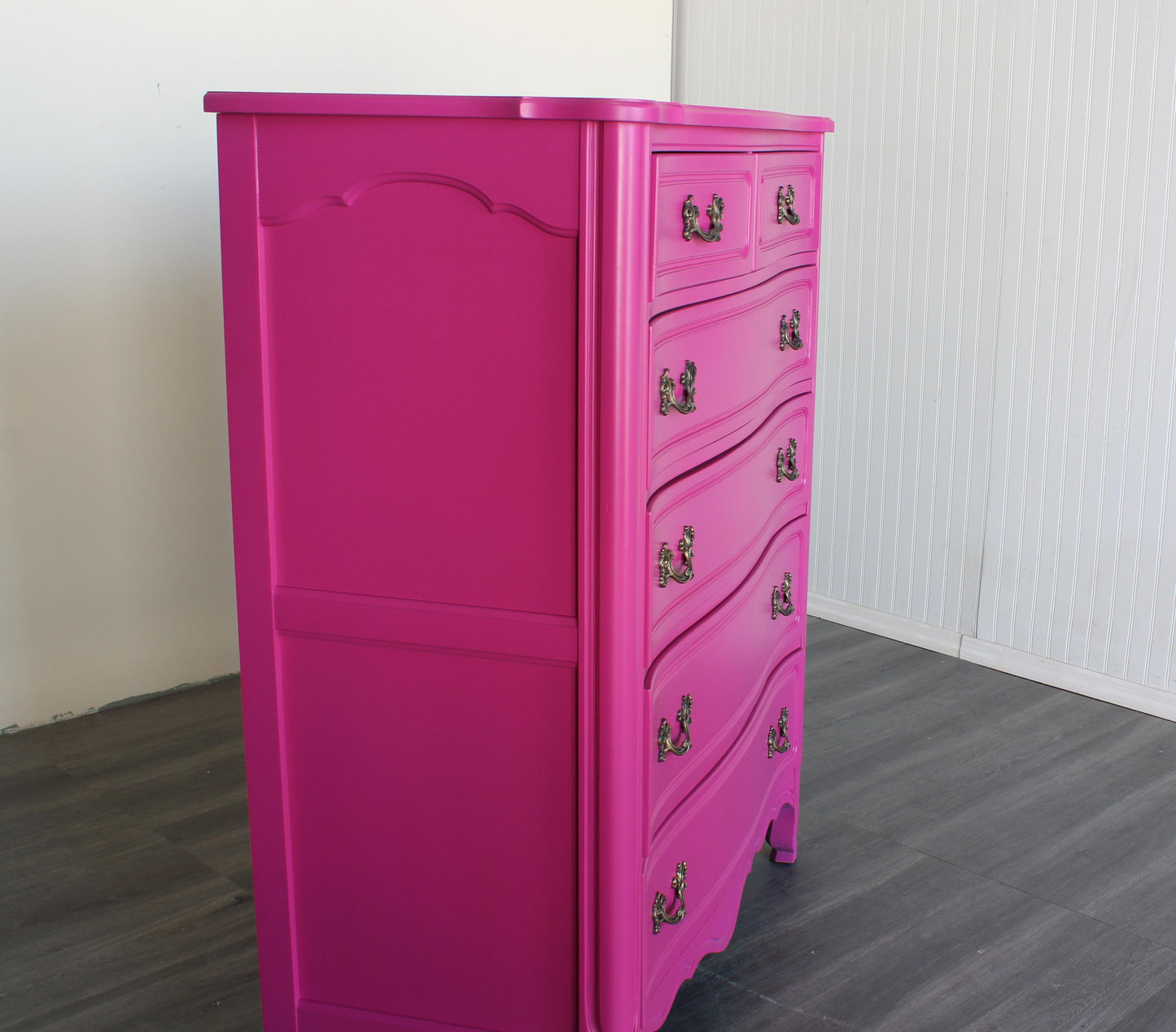 Vintage French Provincial Fuchsia Highboy Chest of Drawers