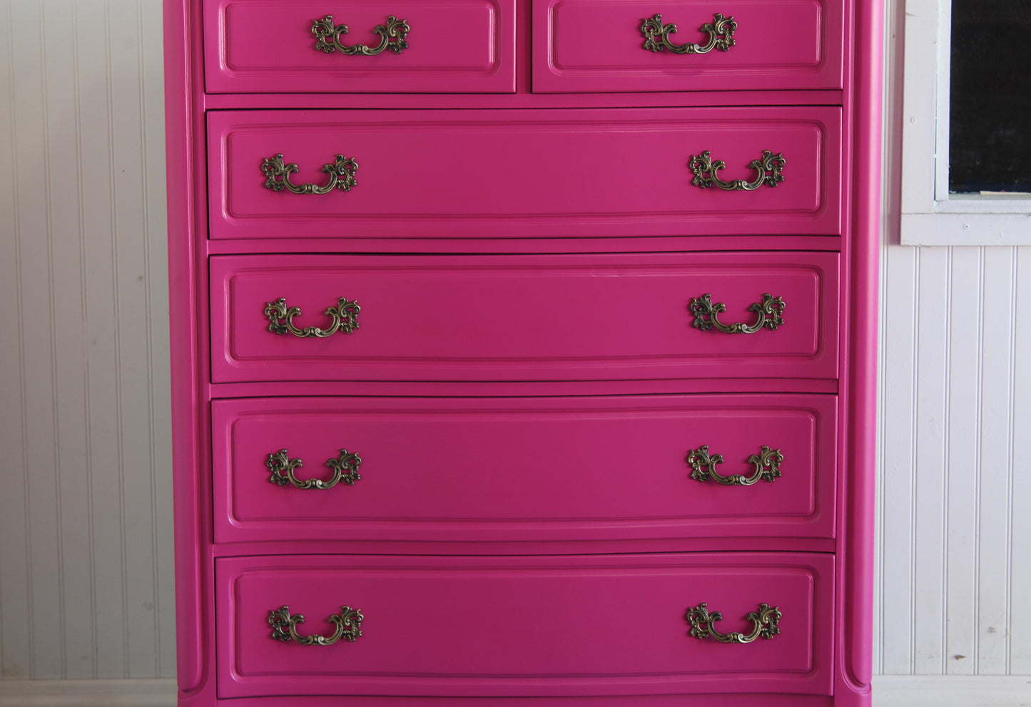 Vintage French Provincial Fuchsia Highboy Chest of Drawers