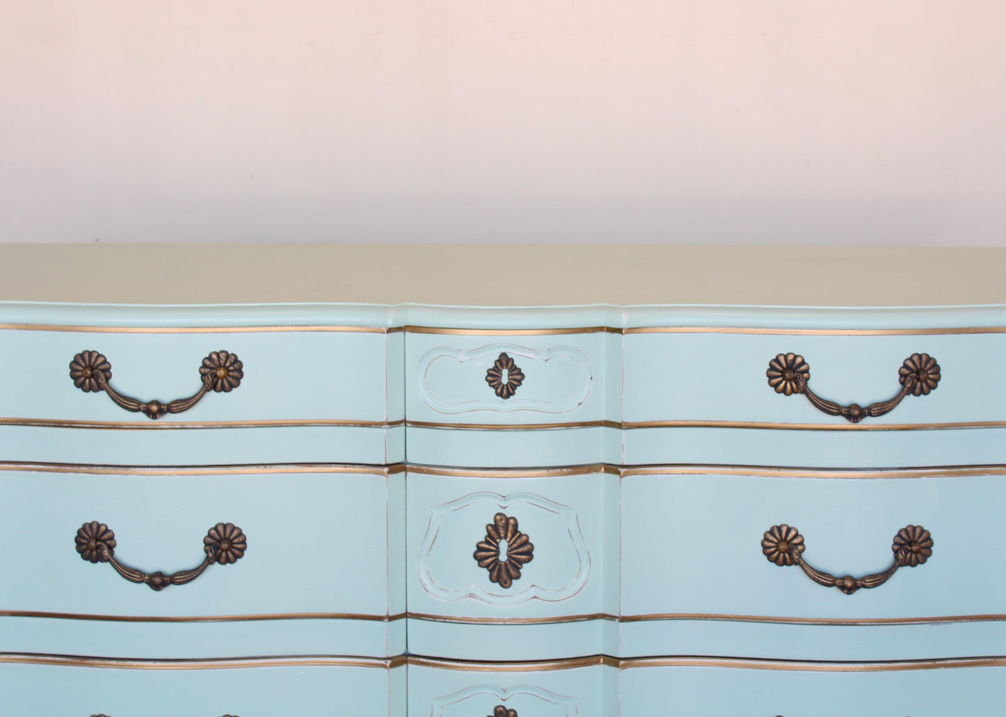 Vintage French Provincial Mint Green Dresser of Six Drawers