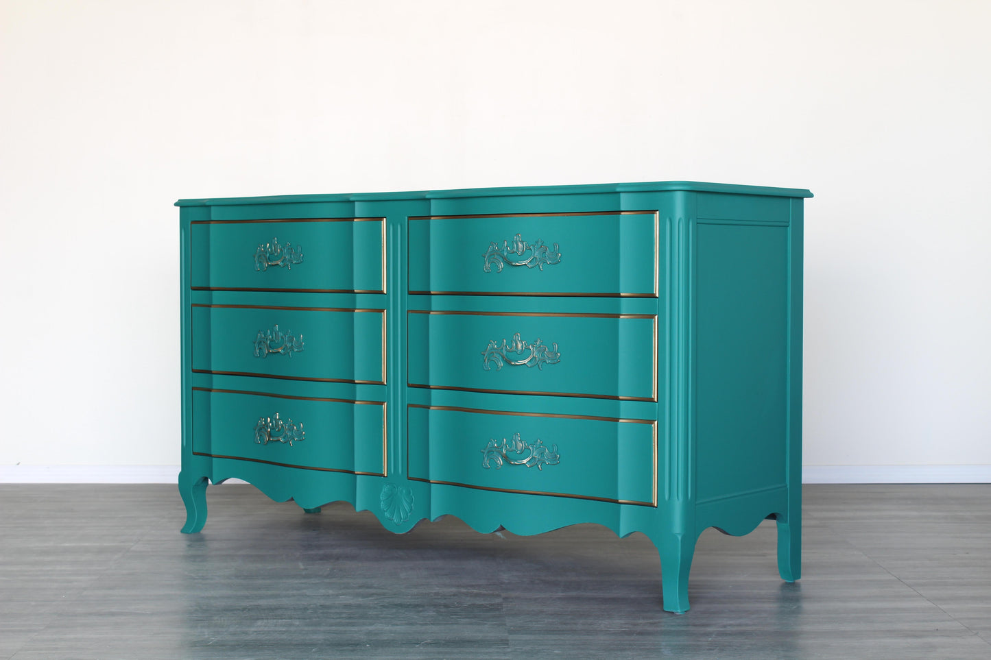 Vintage French Provincial Turquoise Dresser of Six Drawers