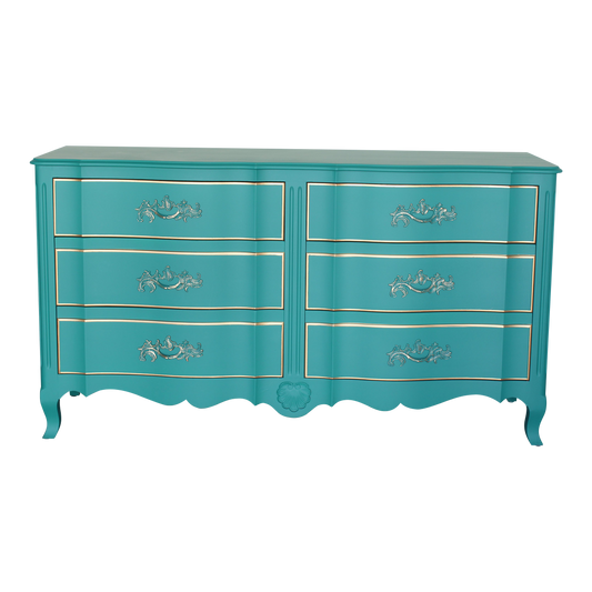 Vintage French Provincial Turquoise Dresser of Six Drawers