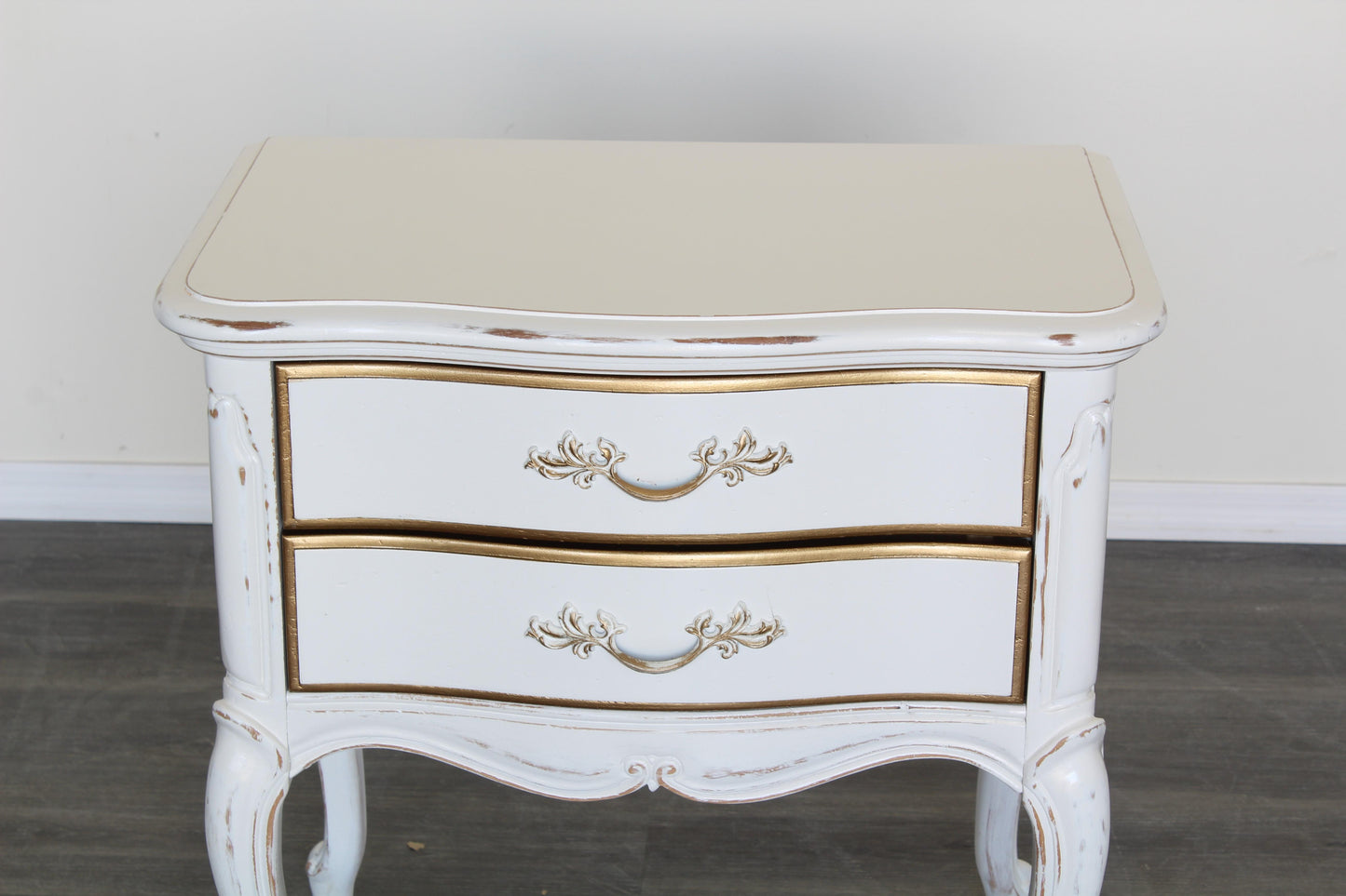 Vintage Distressed French Provincial White Nightstands, a Pair