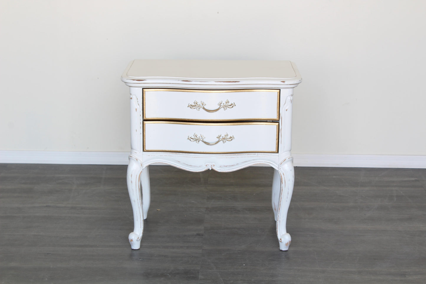 Vintage Distressed French Provincial White Nightstands, a Pair