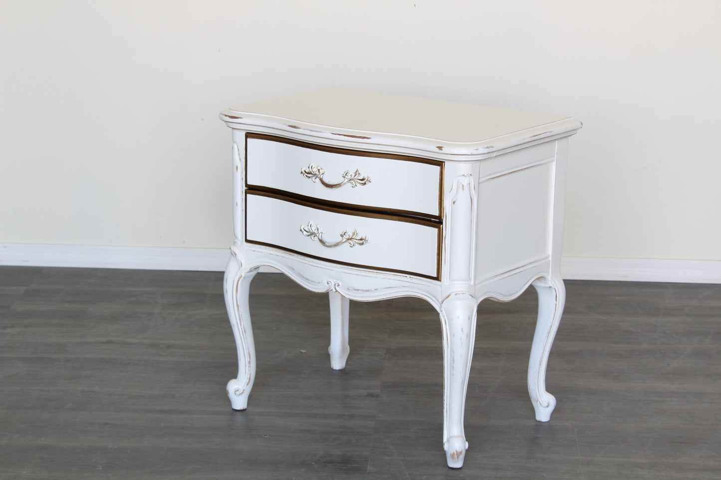 Vintage Distressed French Provincial White Nightstands, a Pair