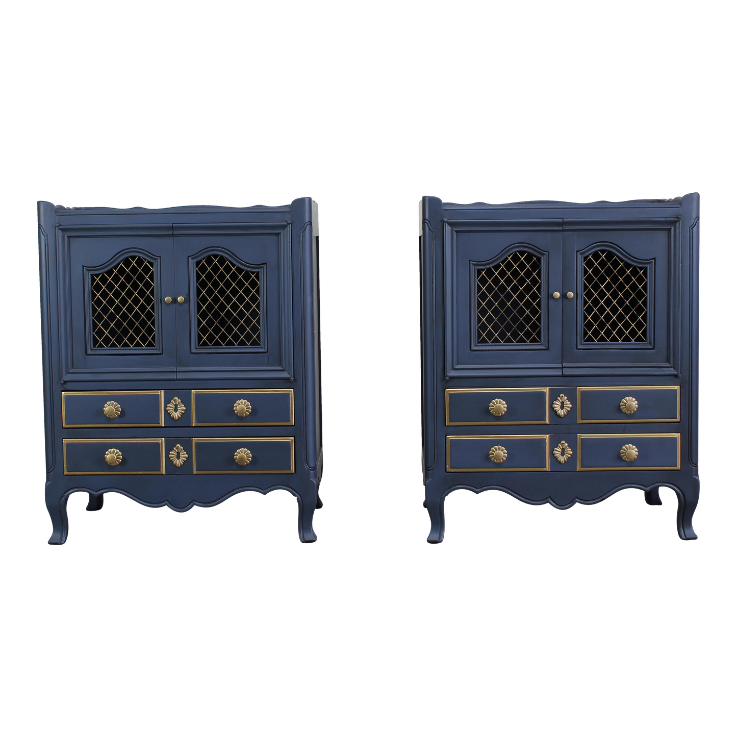 Vintage French Style Blue Nightstands, a Pair