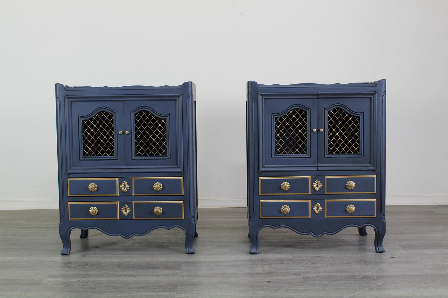 Vintage French Style Blue Nightstands, a Pair