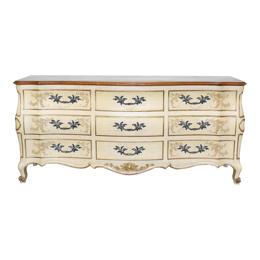 Vintage French Style Cream Dresser of Nine Drawers