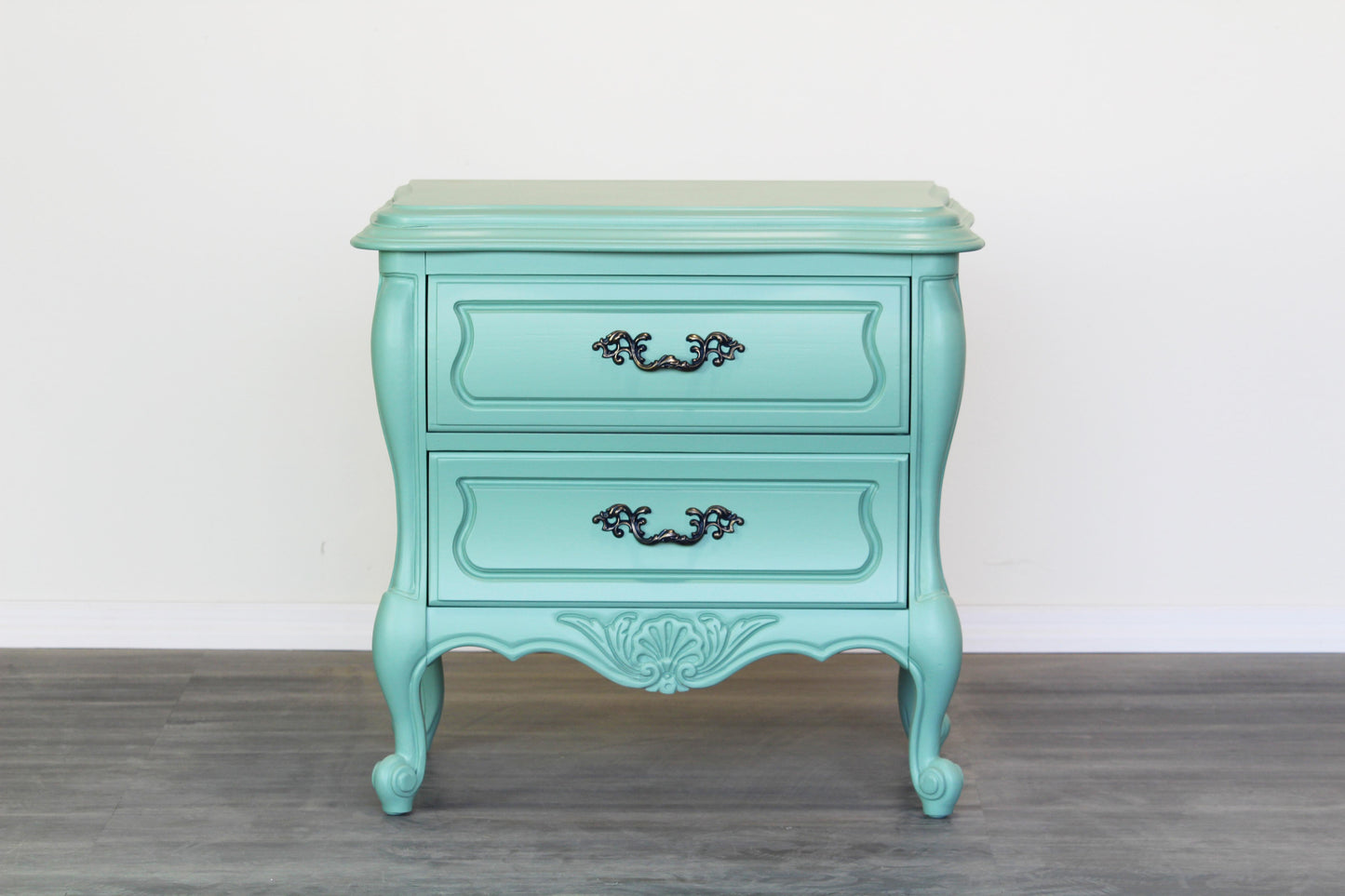 Vintage French Style Seafoam Green Nightstands, a Pair