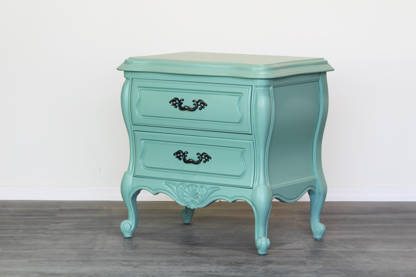 Vintage French Style Seafoam Green Nightstands, a Pair