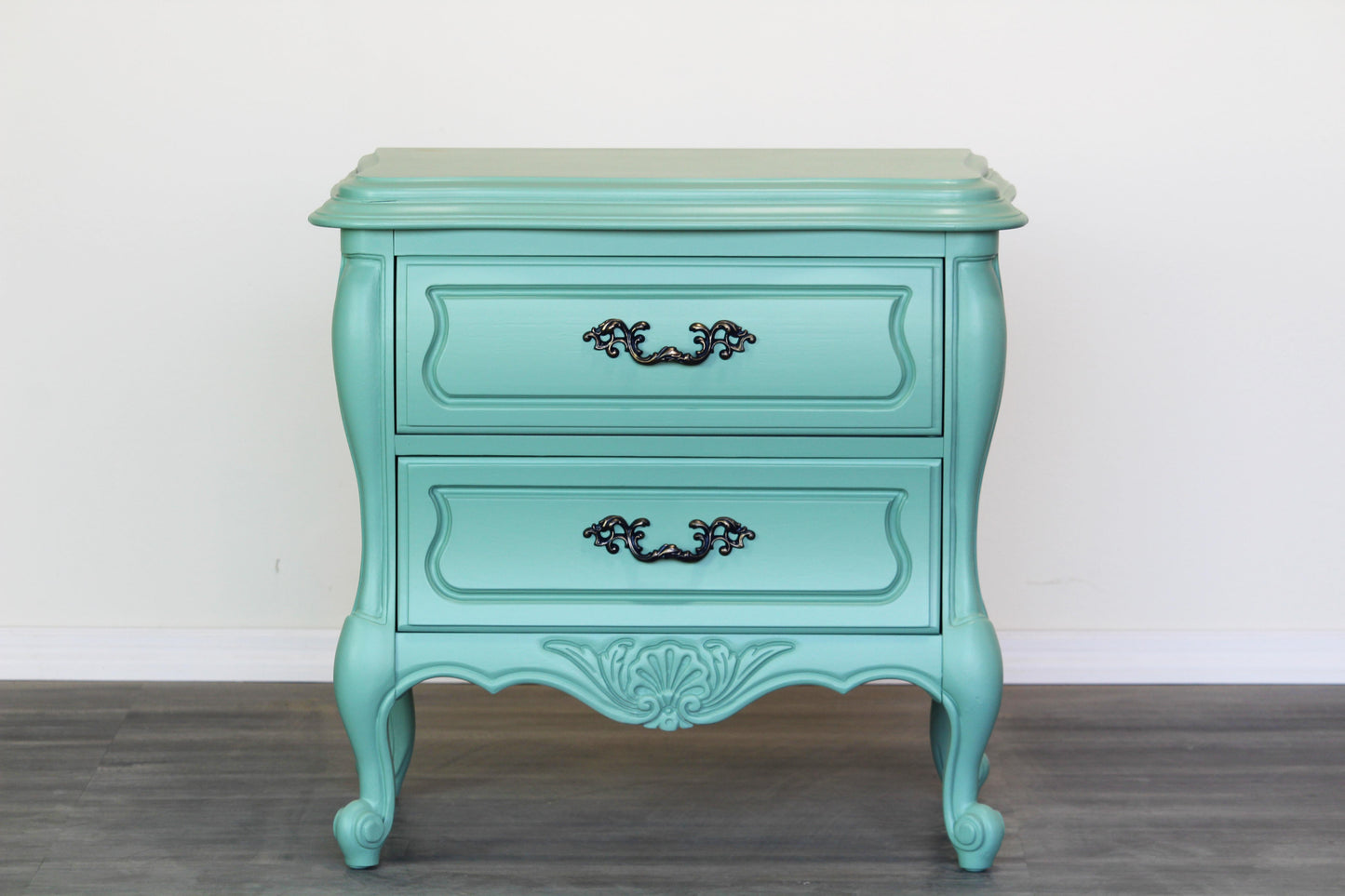 Vintage French Style Seafoam Green Nightstands, a Pair