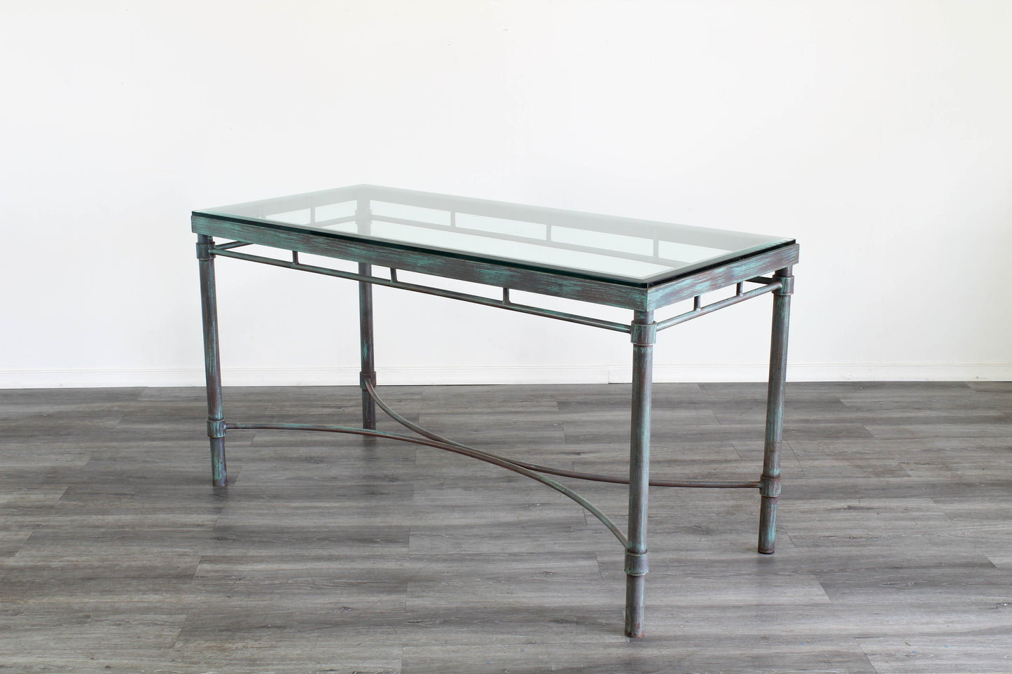 Vintage Iron Desk With Glass Top