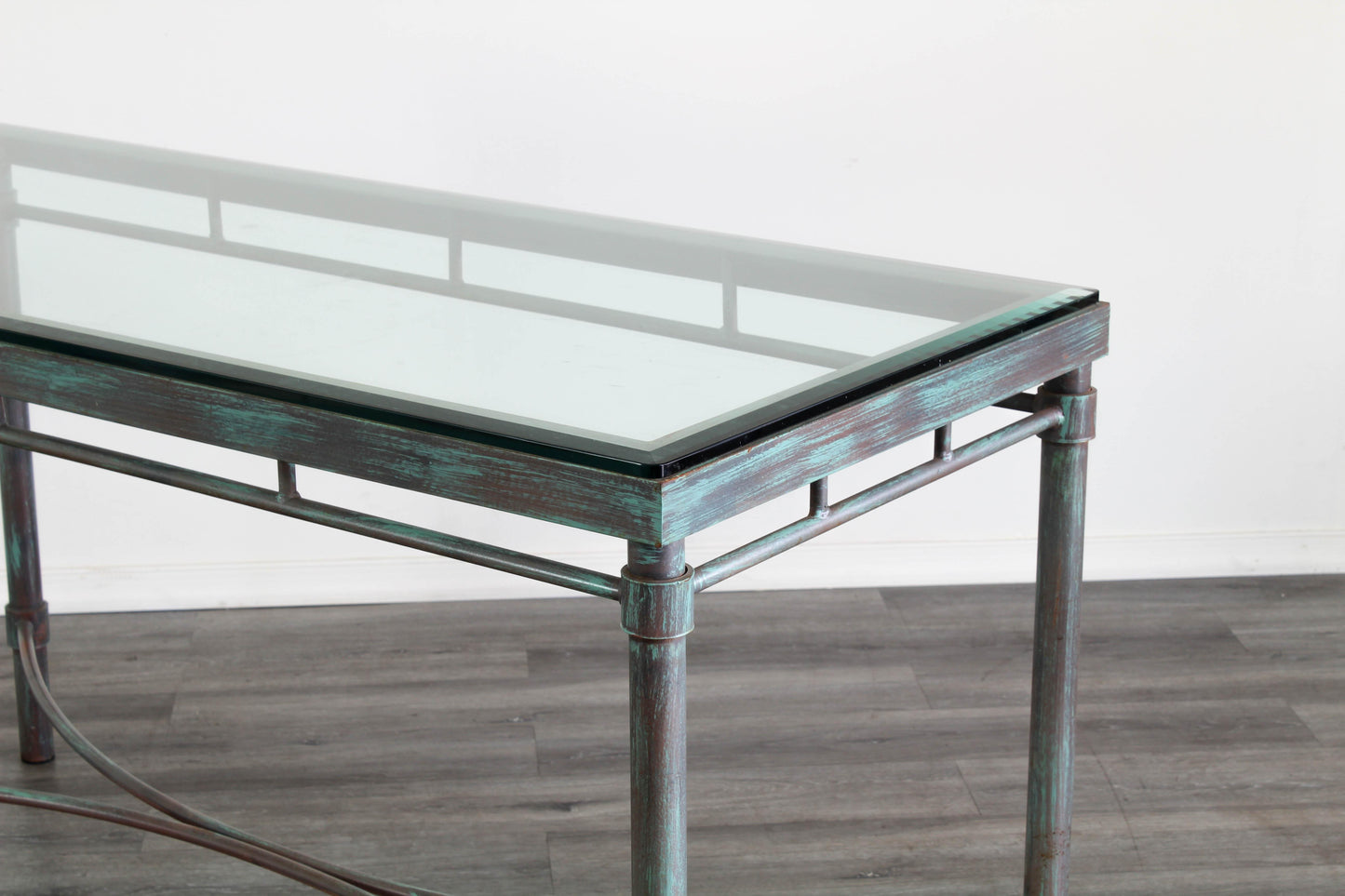 Vintage Iron Desk With Glass Top