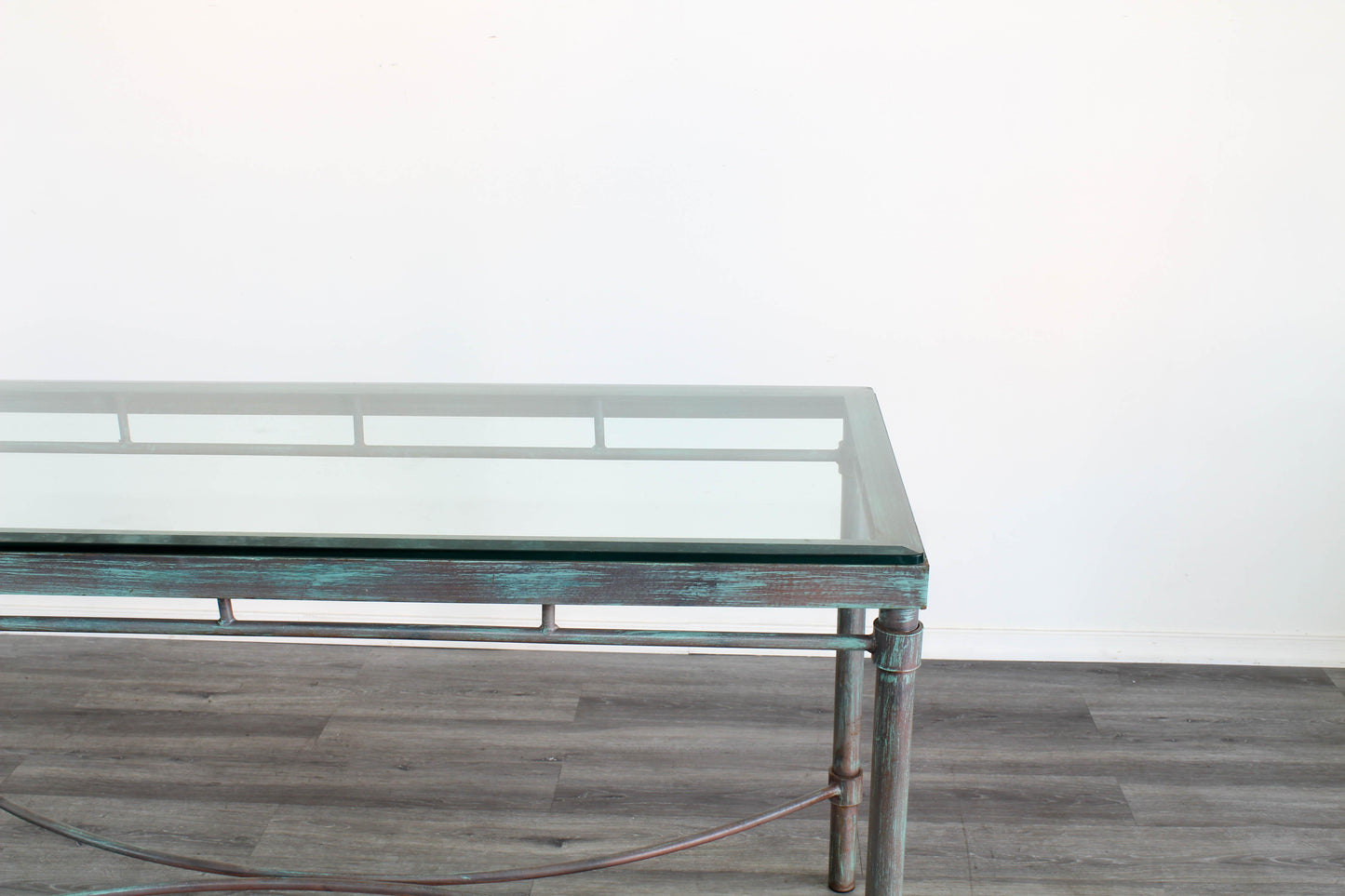 Vintage Iron Desk With Glass Top