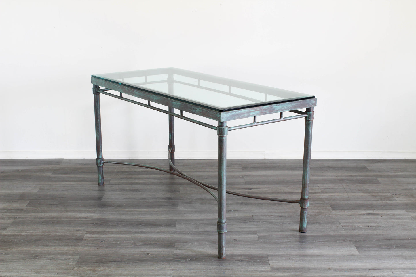 Vintage Iron Desk With Glass Top