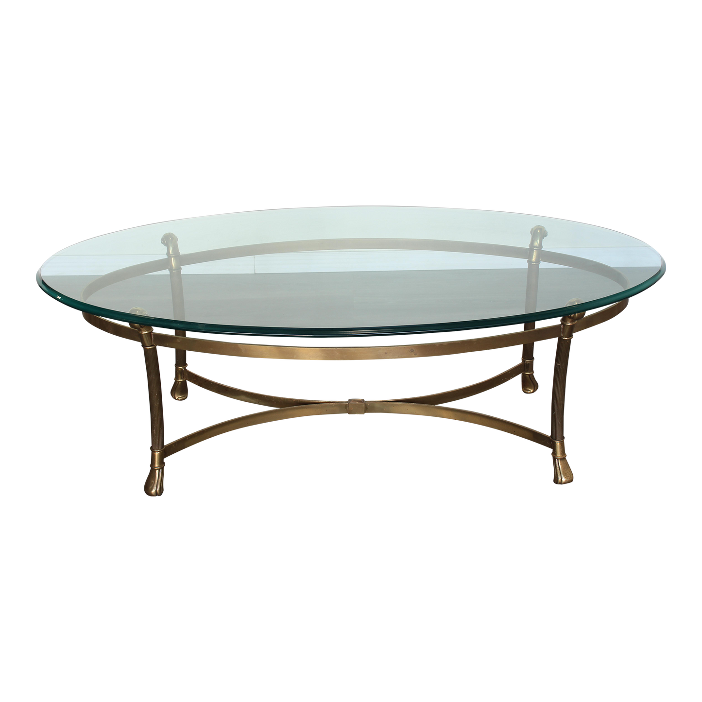 Vintage Solid Brass Italian coffee table with glass top.  Dimensions; 49"Width x 28" Depth x 16" Height. 