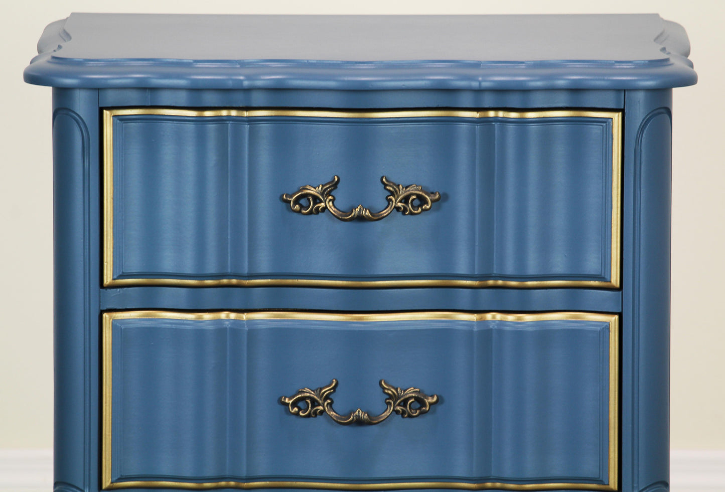 Vintage Pair of French Provincial Blue Nightstands