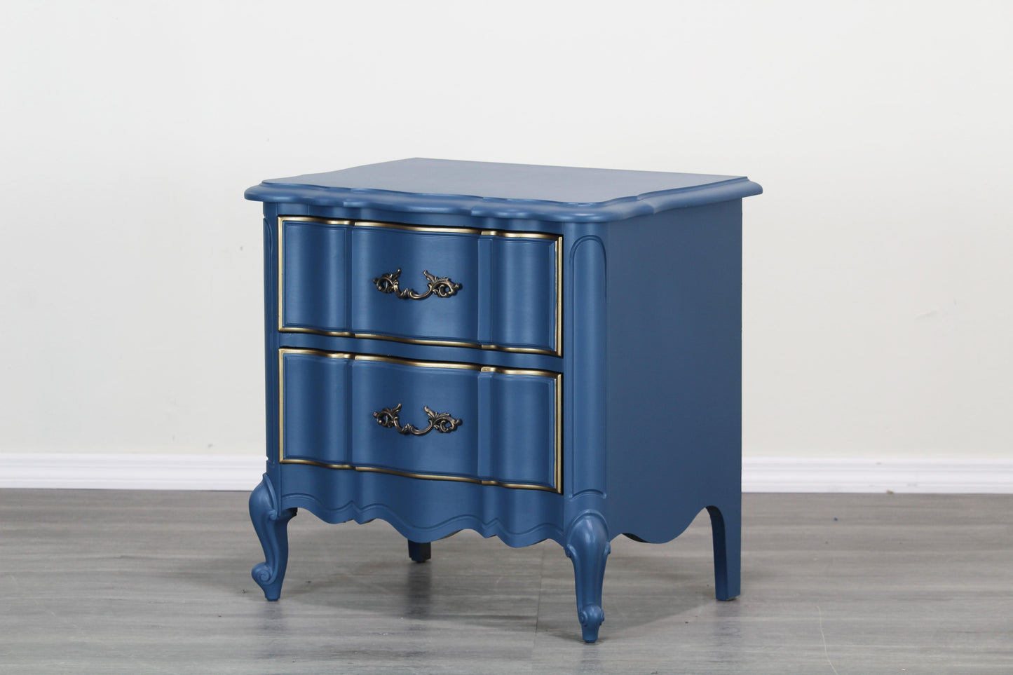 Vintage Pair of French Provincial Blue Nightstands