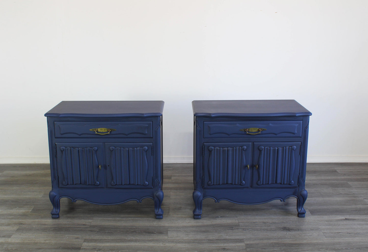 Vintage Pair of French Style Blue Nightstands