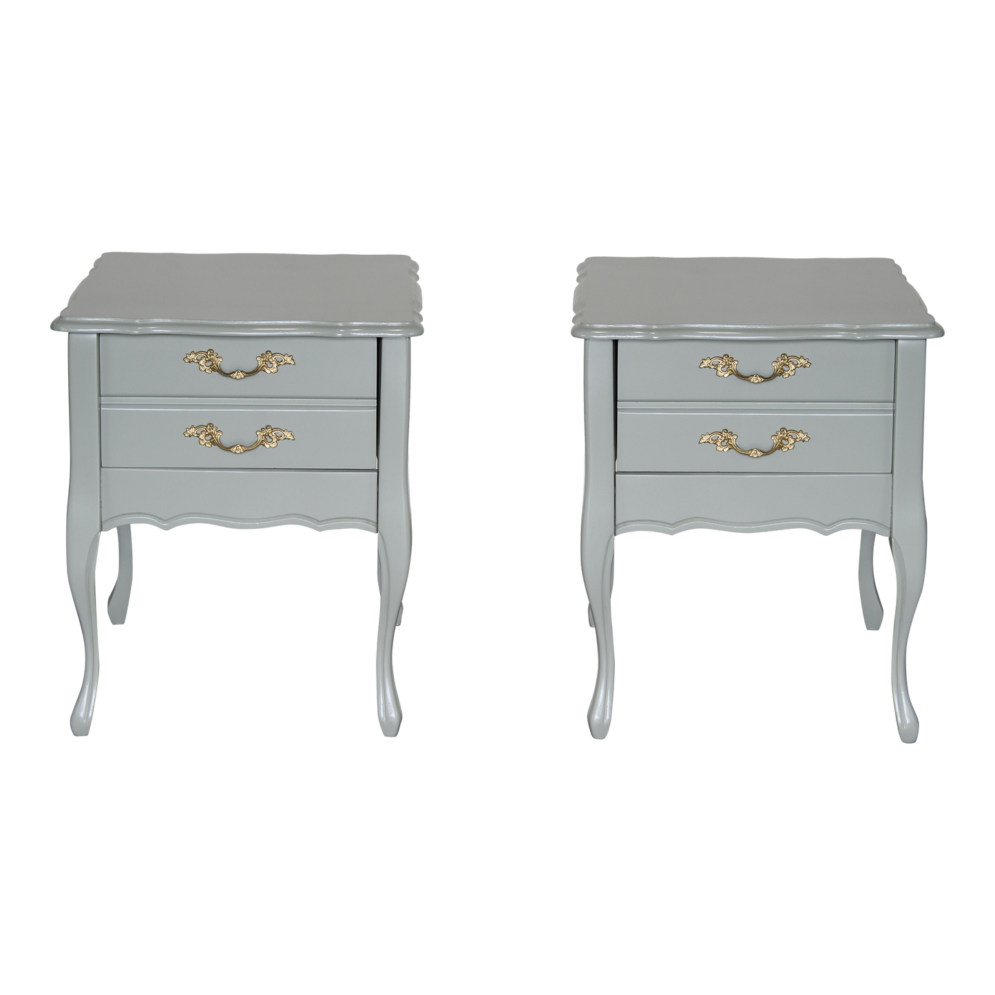 Vintage French style caledon green nightstands of one drawer.  These nightstands are professionally refinished in caledon green with a satin top coat.  Dimensions: 19"Width x 24"Depth x 23"Height. 