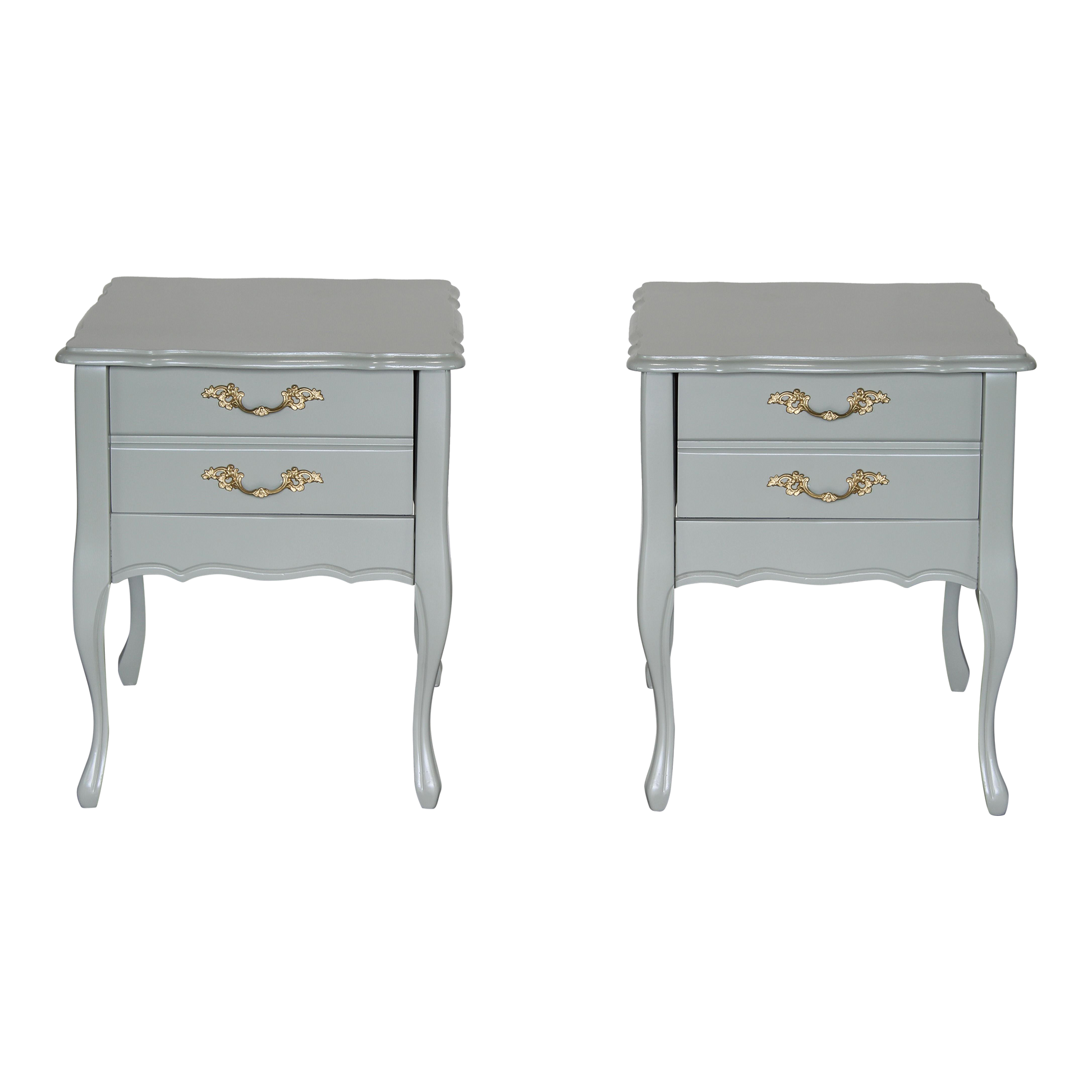 Vintage French style caledon green nightstands of one drawer.  These nightstands are professionally refinished in caledon green with a satin top coat.  Dimensions: 19"Width x 24"Depth x 23"Height. 