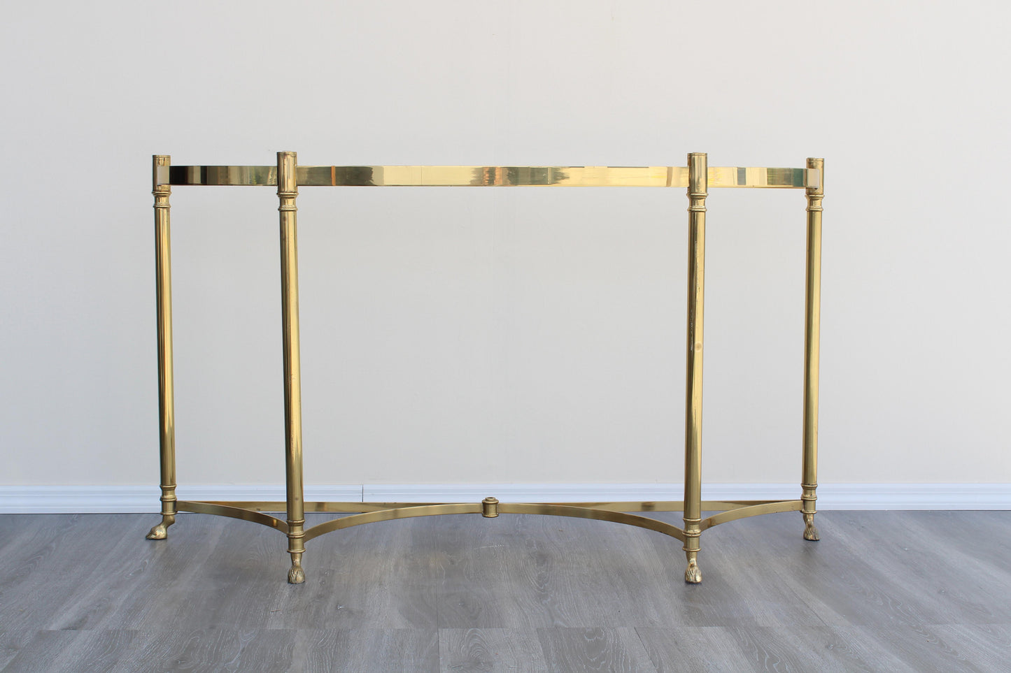 Vintage Solid Brass Italian Demilune Console Table With Rams Feet