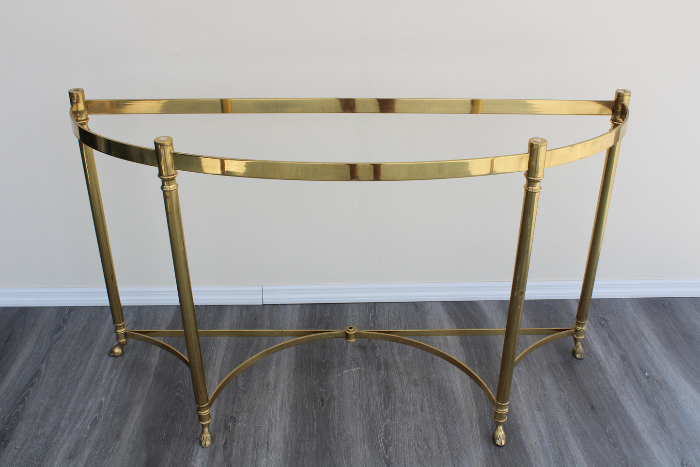 Vintage Solid Brass Italian Demilune Console Table With Rams Feet