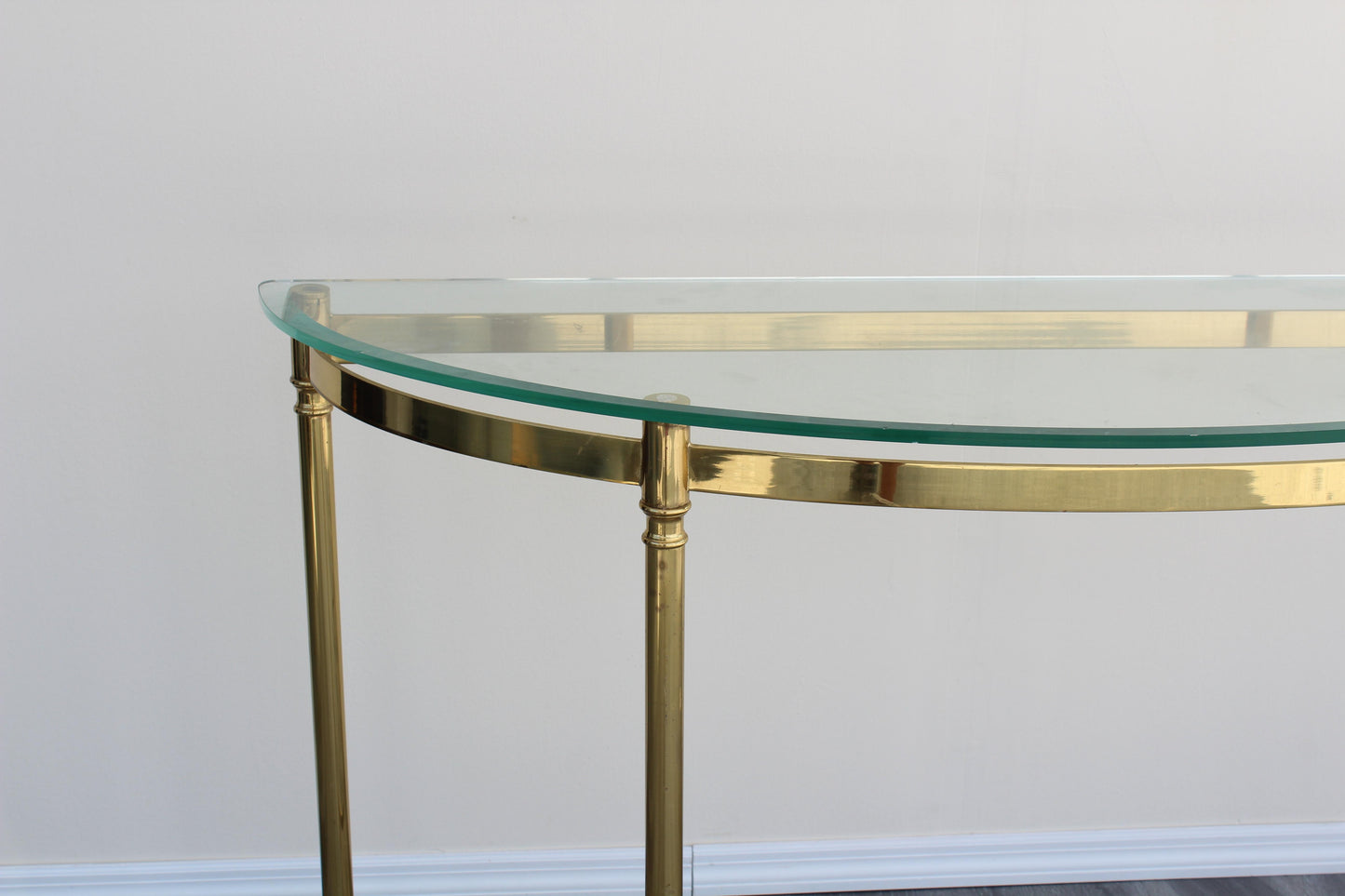 Vintage Solid Brass Italian Demilune Console Table With Rams Feet