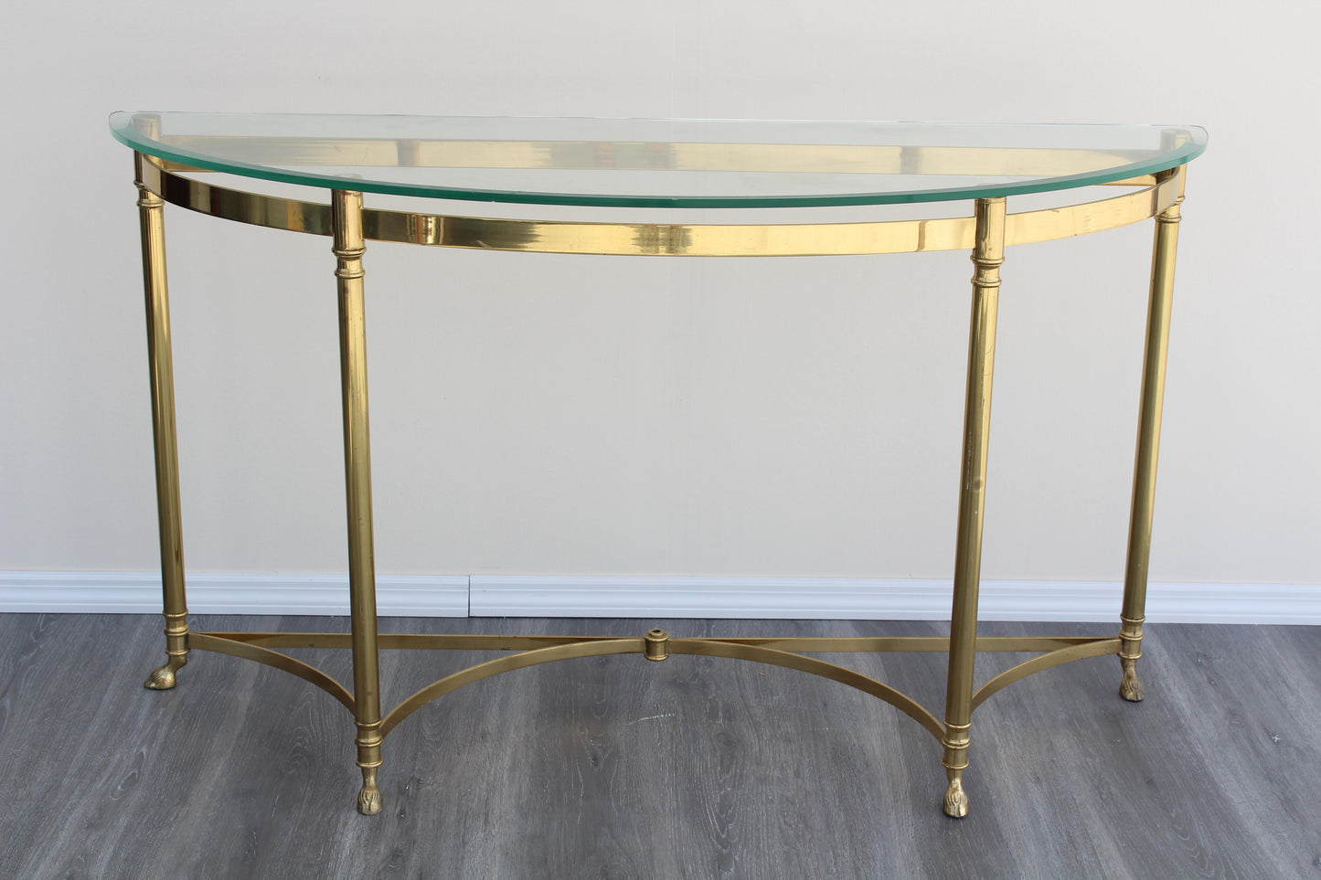 Vintage Solid Brass Italian Demilune Console Table With Rams Feet