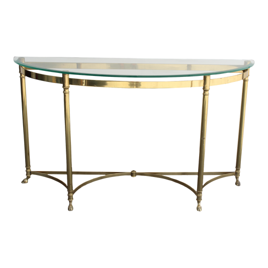 Vintage Solid Brass Italian Demilune Console Table With Rams Feet