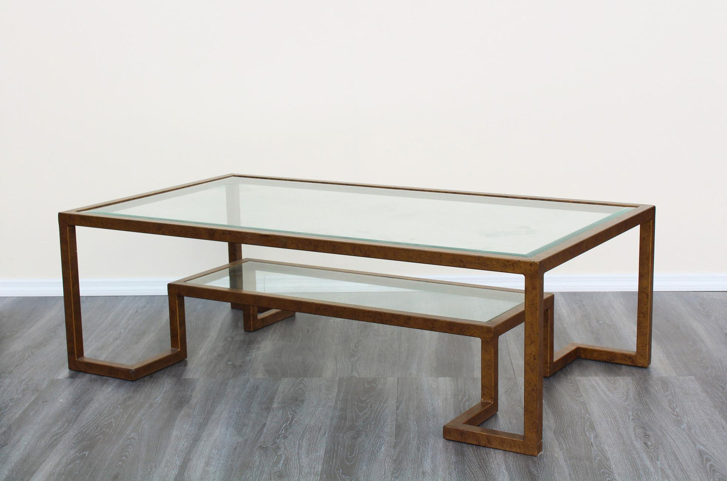 Vintage Two-Tiered Metal Coffee Table With Glass Tops