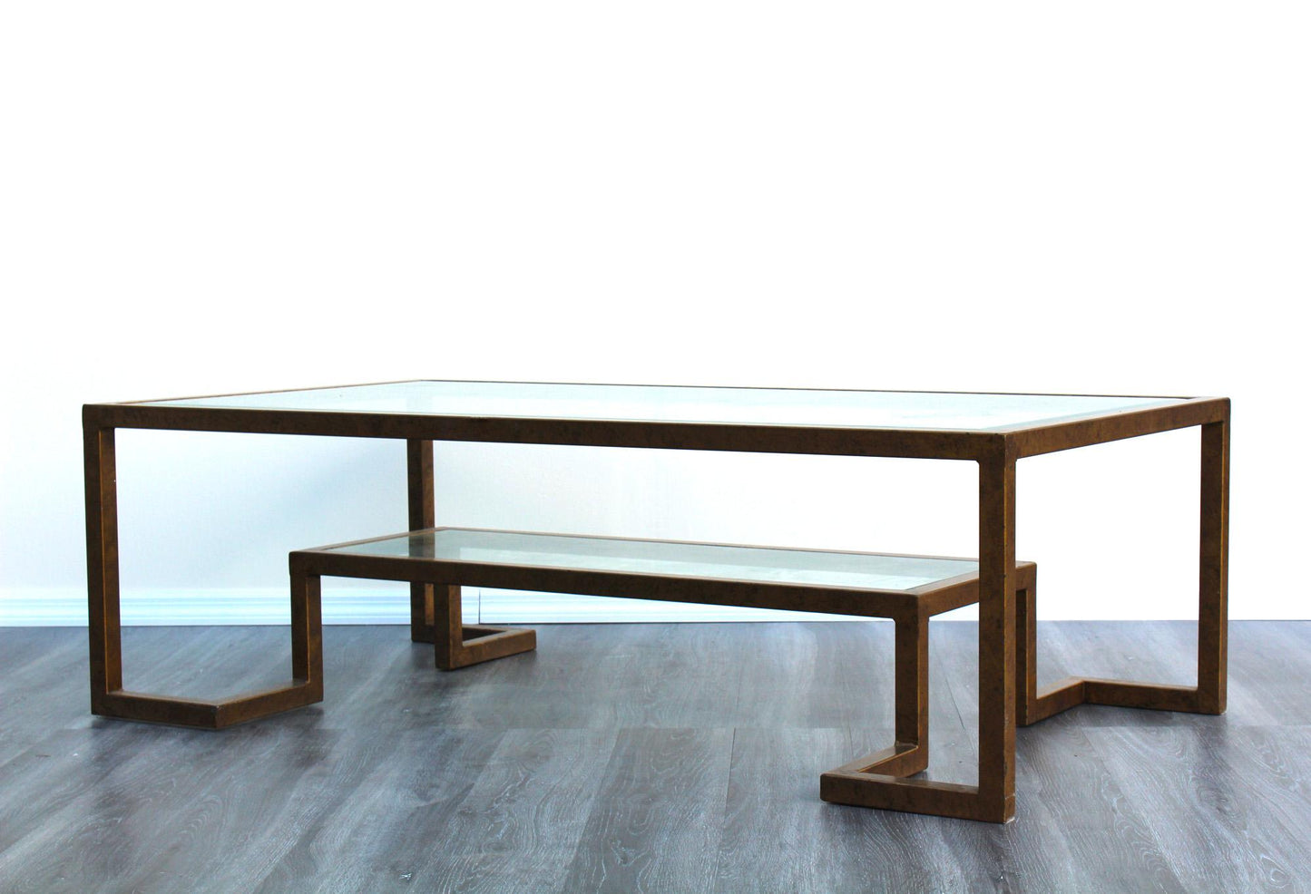 Vintage Two-Tiered Metal Coffee Table With Glass Tops