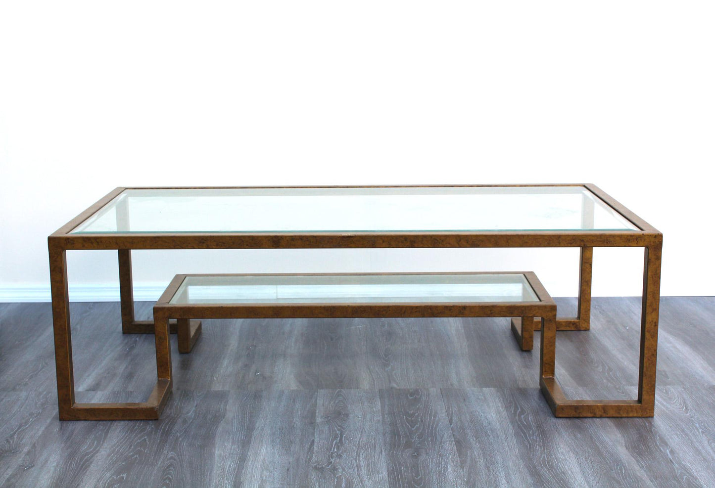 Vintage Two-Tiered Metal Coffee Table With Glass Tops