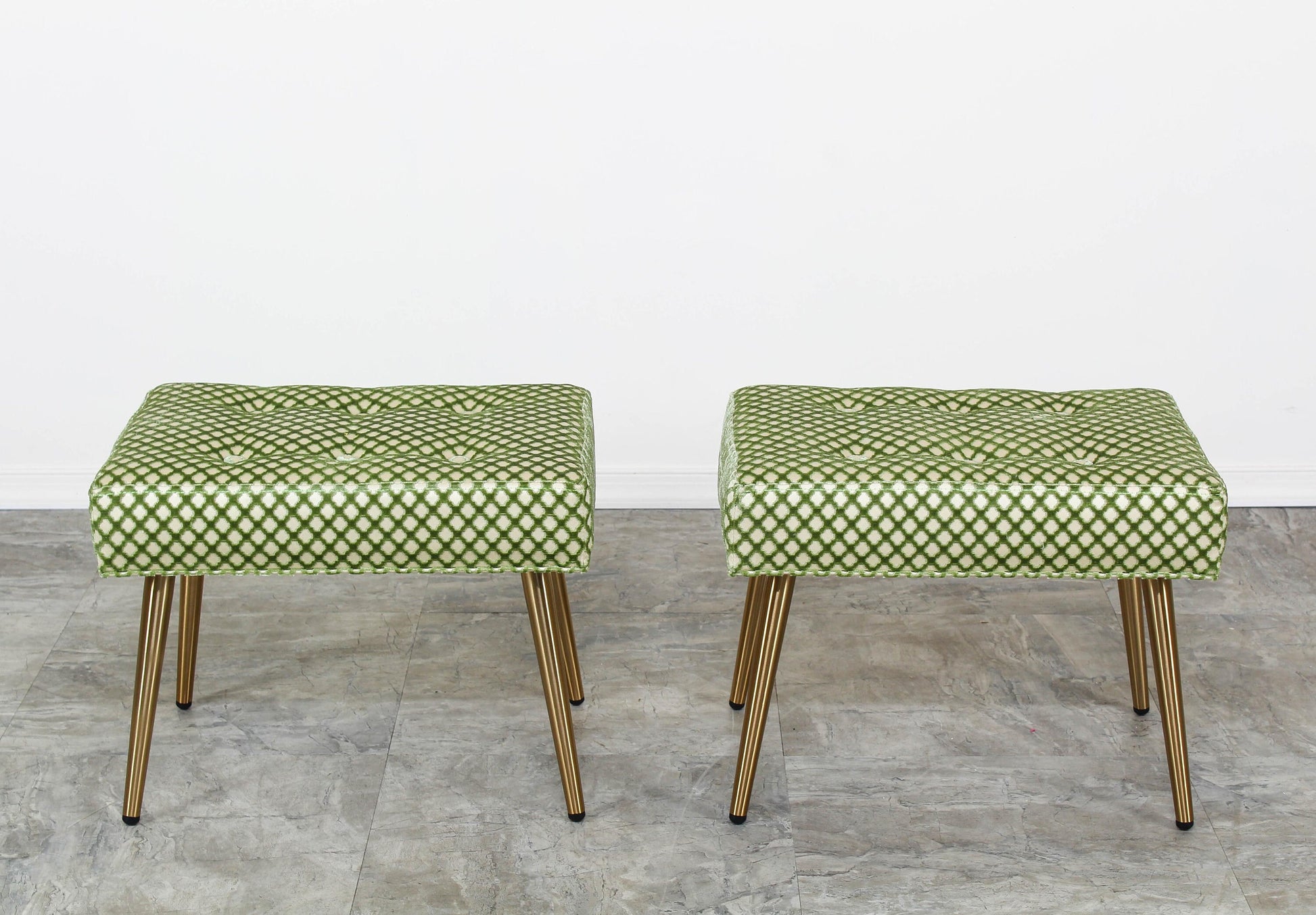 Green Chenille Benches - a Pair