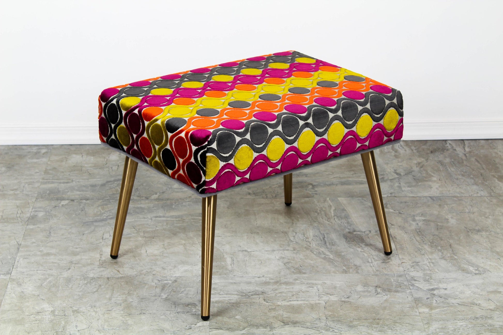 Colorful Velvet Bench With Metal Legs