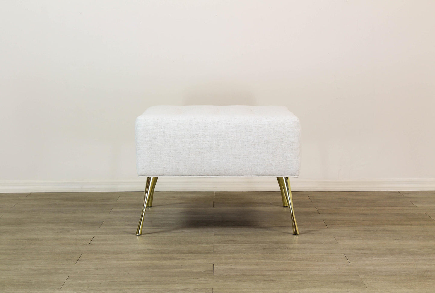 Cream Ottoman, Chenille Ottoman, Italian Style Ottoman, Brass Ottoman