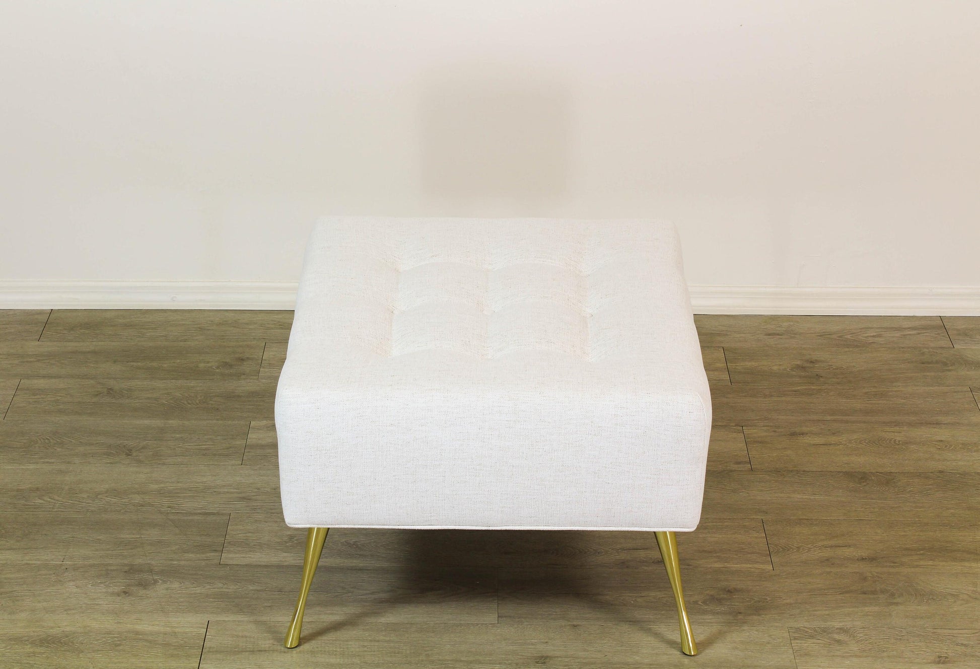 Cream Ottoman, Chenille Ottoman, Italian Style Ottoman, Brass Ottoman