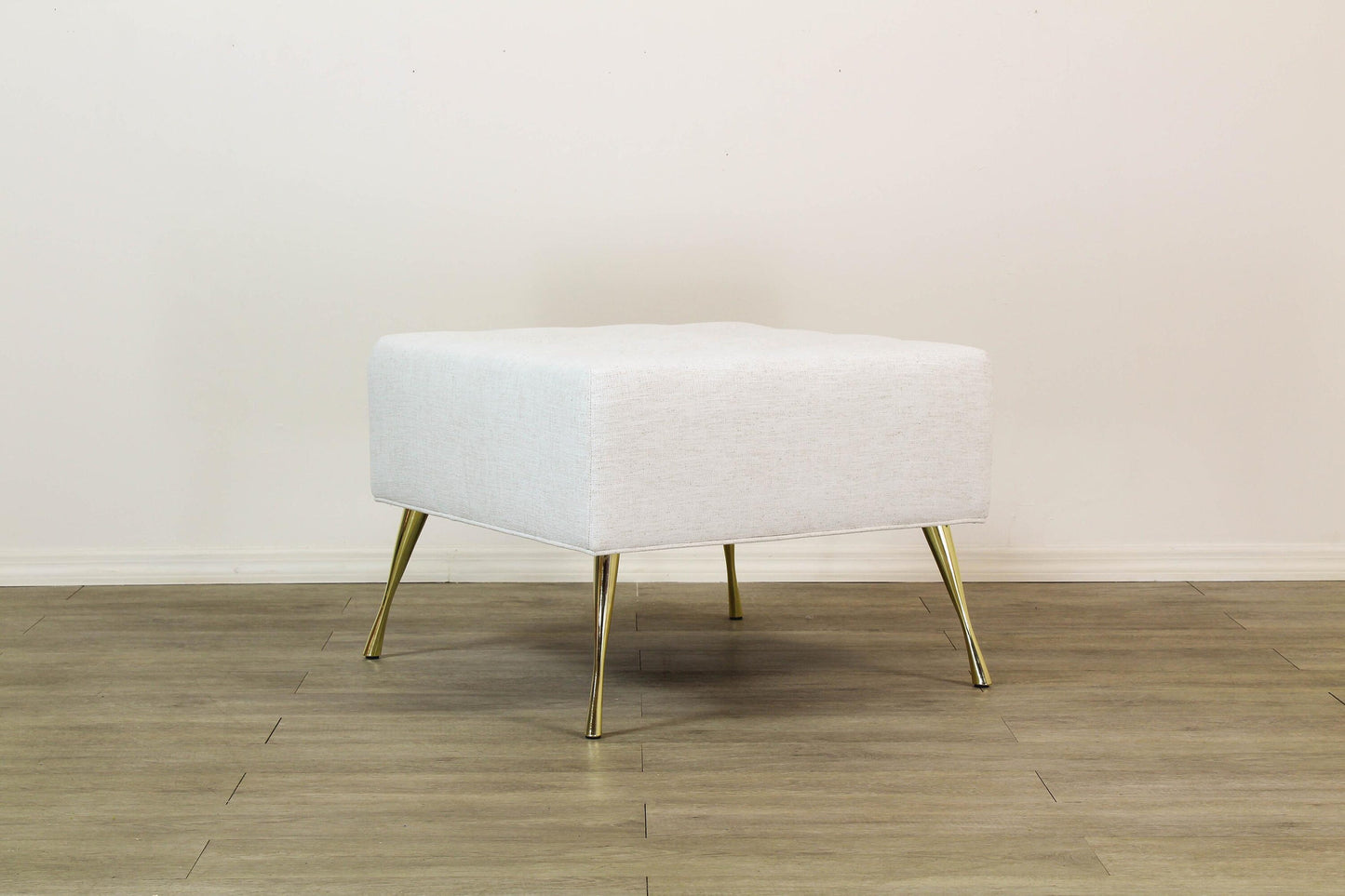 Cream Ottoman, Chenille Ottoman, Italian Style Ottoman, Brass Ottoman