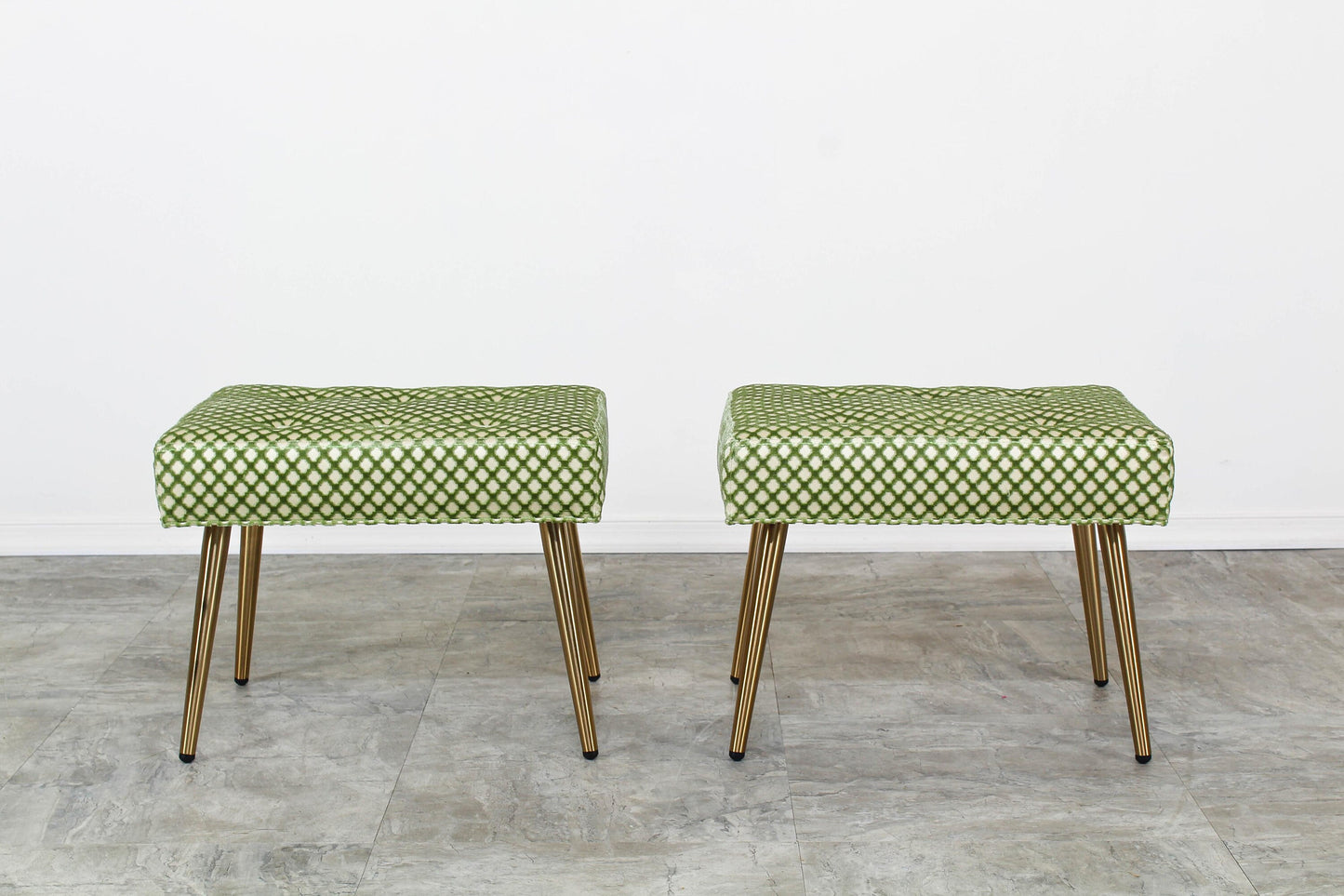 Green Chenille Benches - a Pair