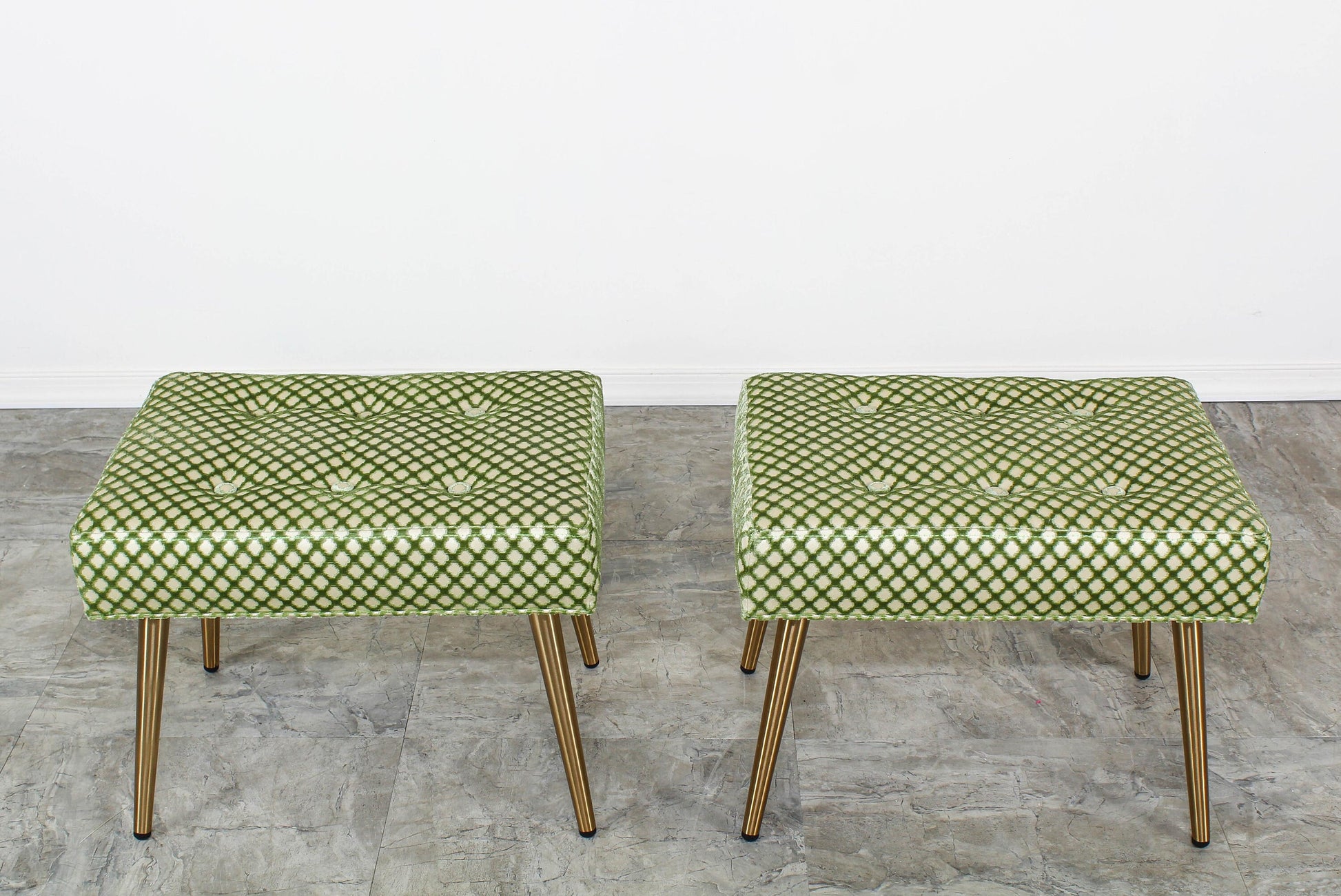 Green Chenille Benches - a Pair