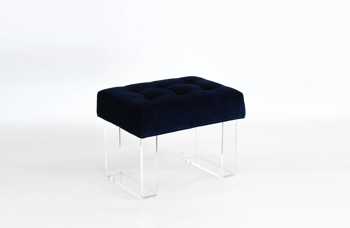 Blue Velvet Benches With Lucite Legs - a Pair