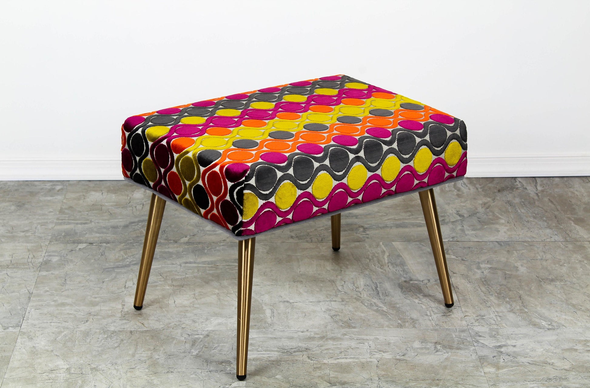 Colorful Velvet Bench With Metal Legs