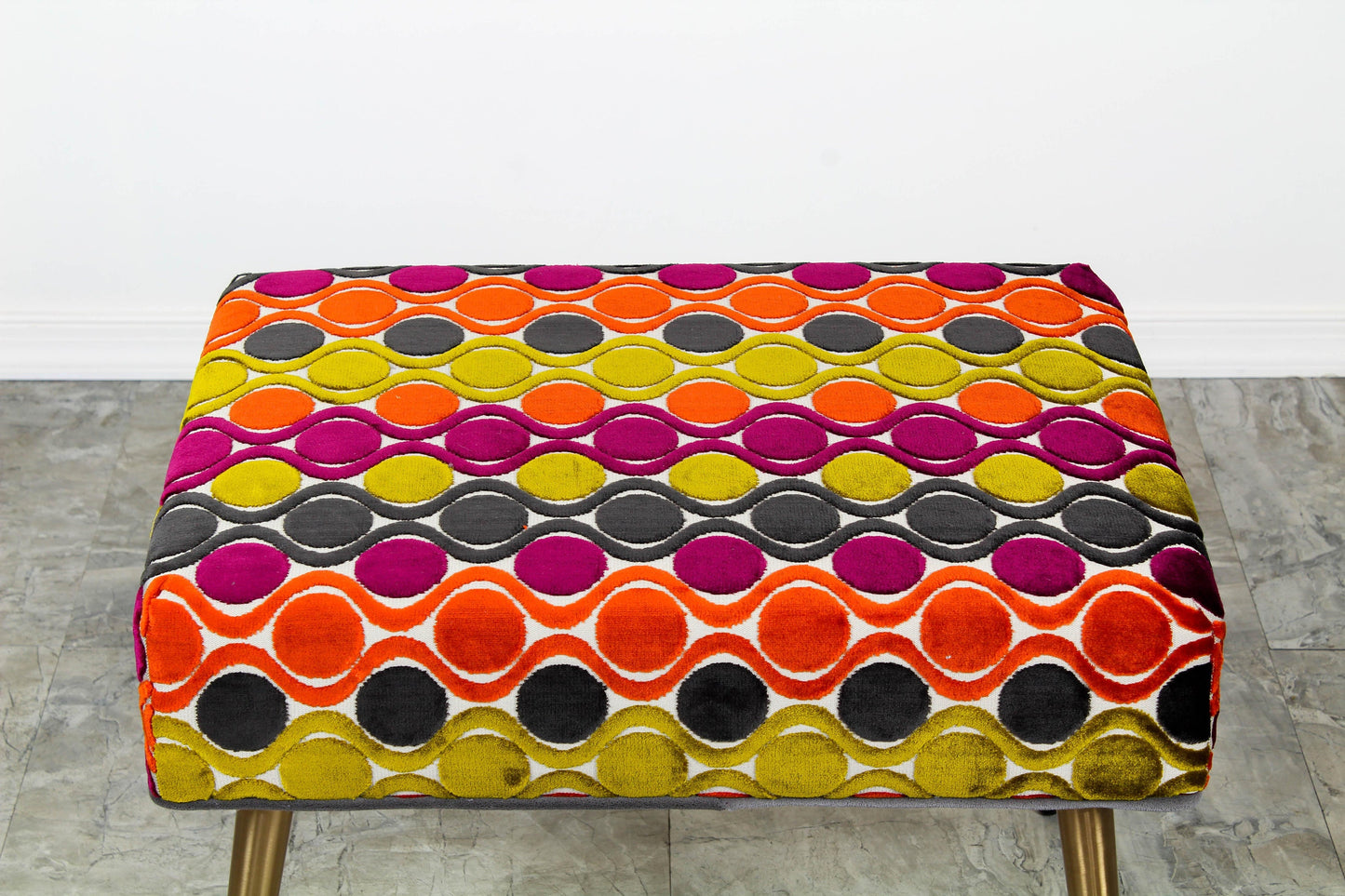 Colorful Velvet Bench With Metal Legs