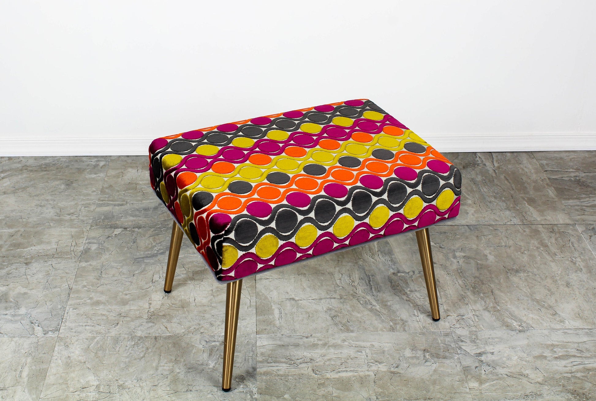 Colorful Velvet Bench With Metal Legs