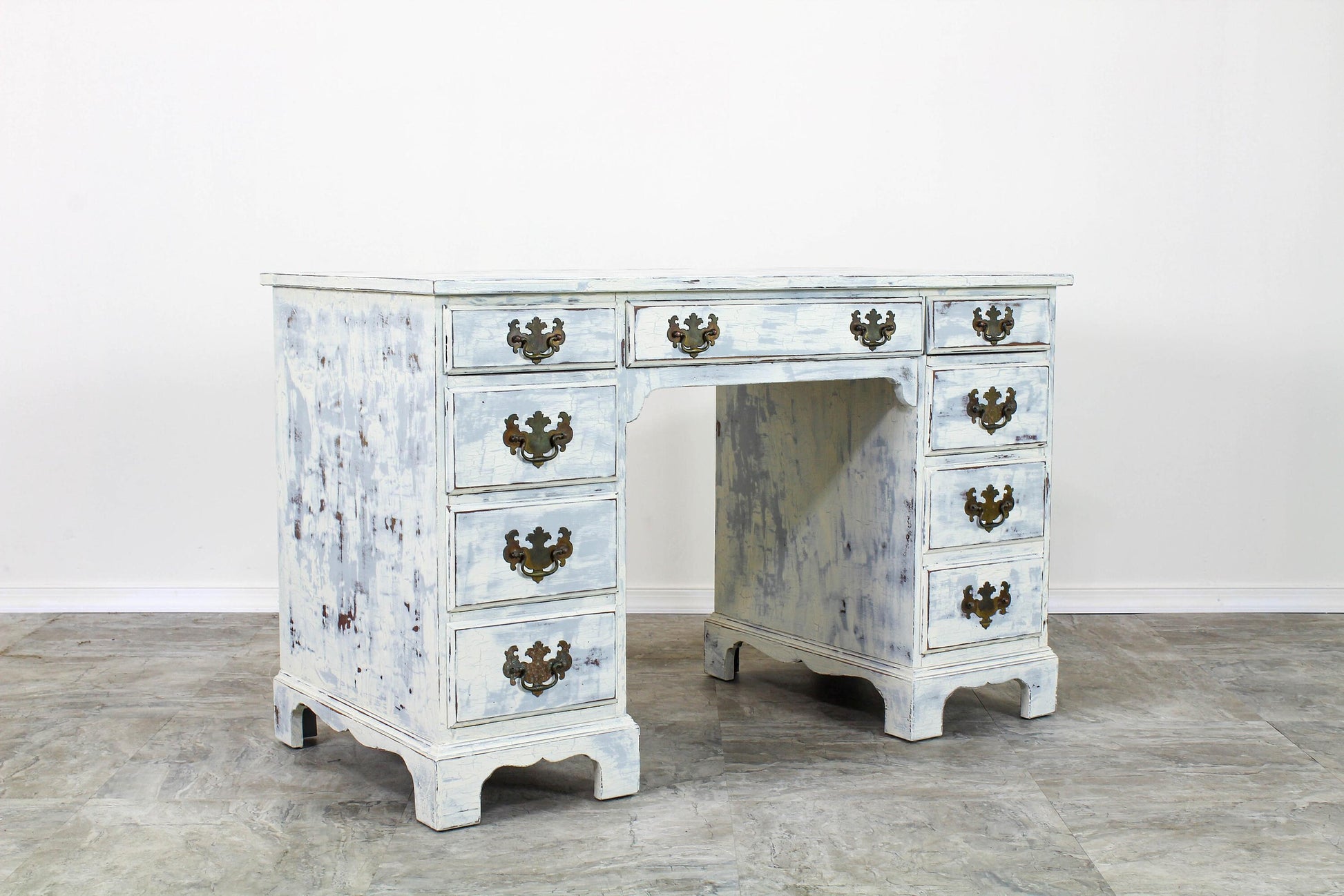 Vintage White Coastal Campaign Style Desk