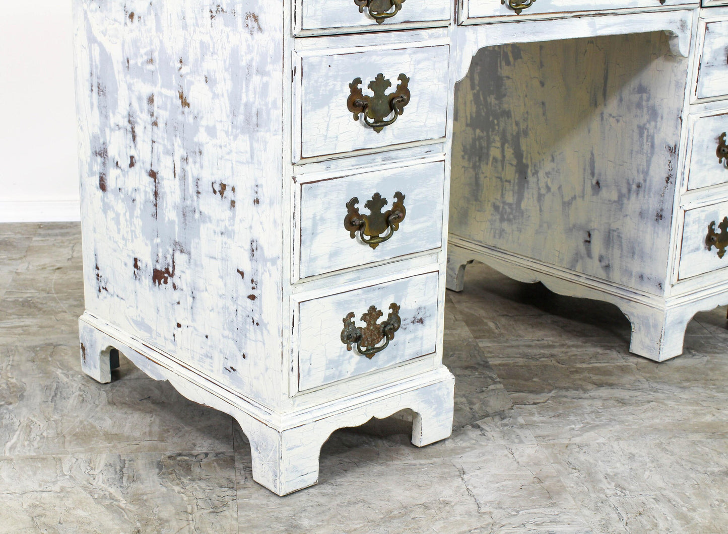 Vintage White Coastal Campaign Style Desk