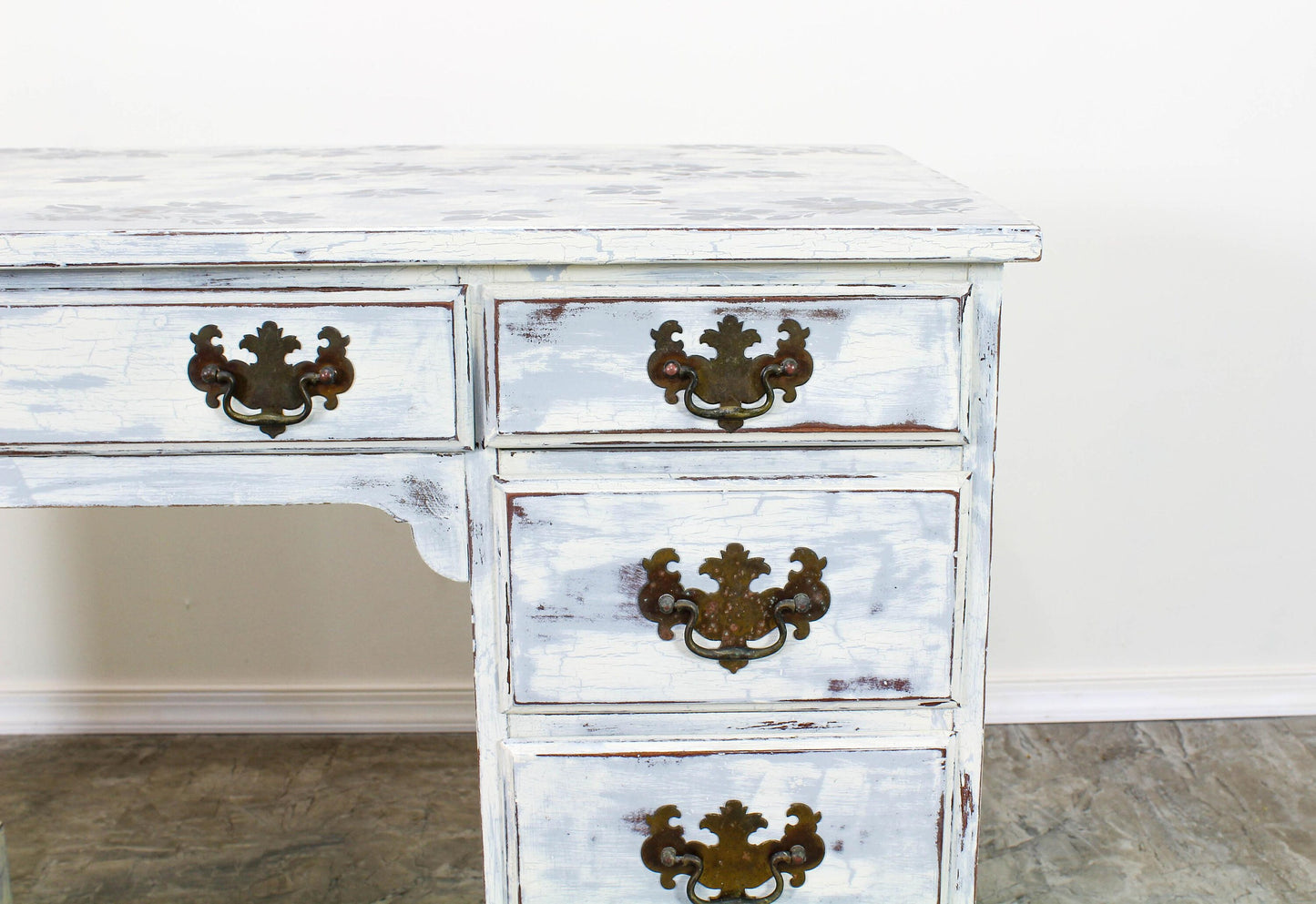 Vintage White Coastal Campaign Style Desk