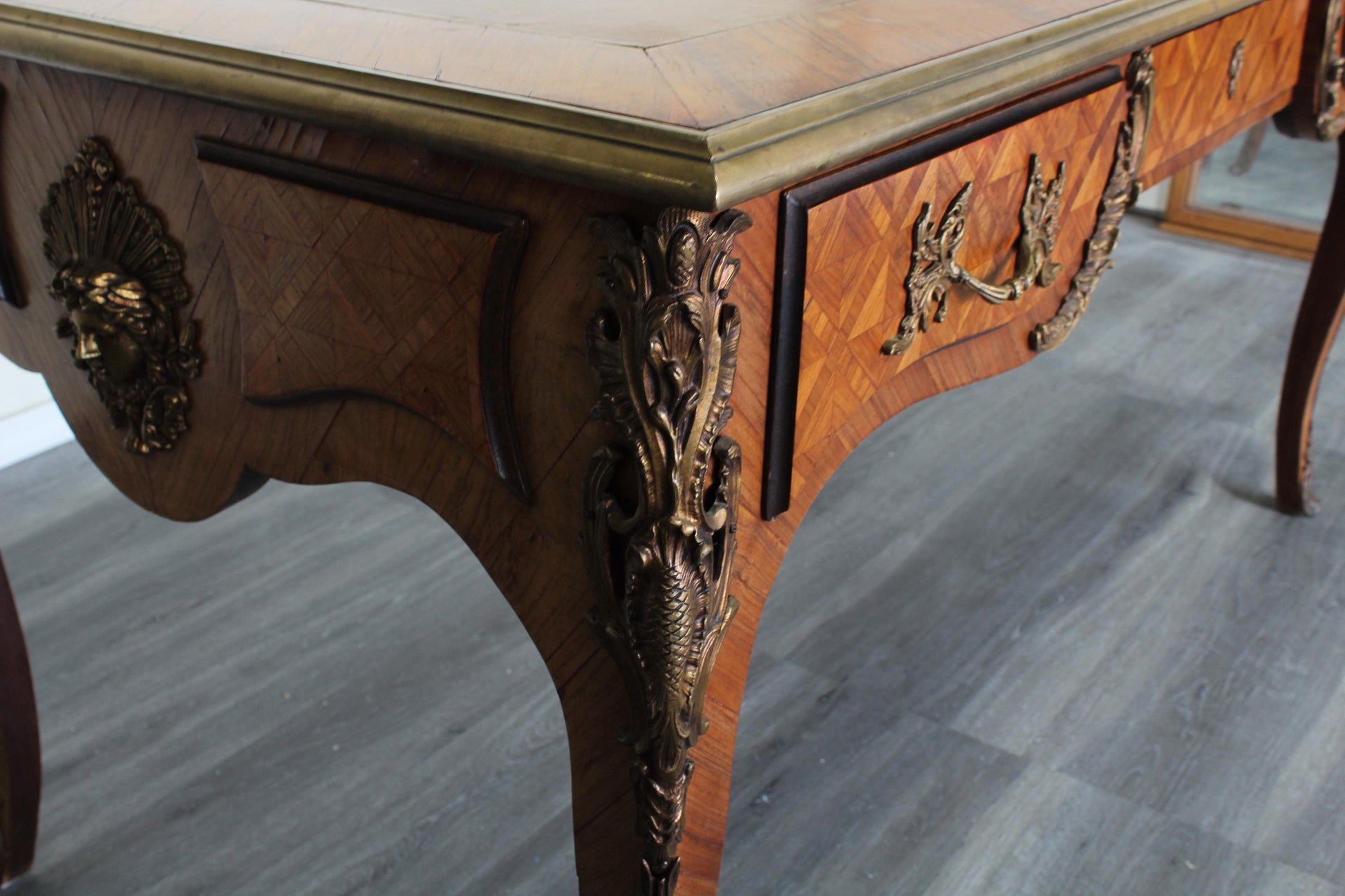 Vintage Bureau-Plat Italian Writing Desk With Leather Top