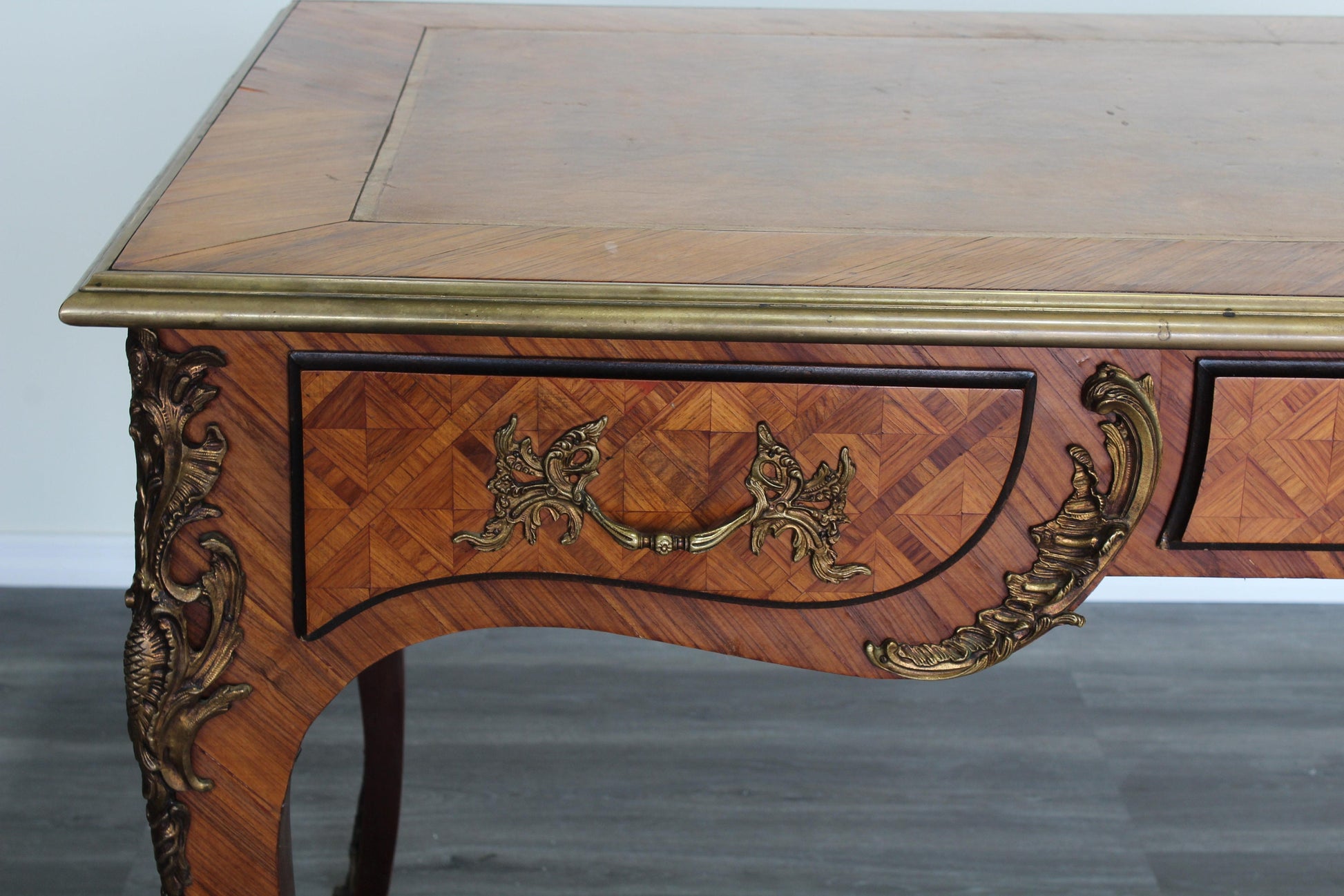 Vintage Bureau-Plat Italian Writing Desk With Leather Top